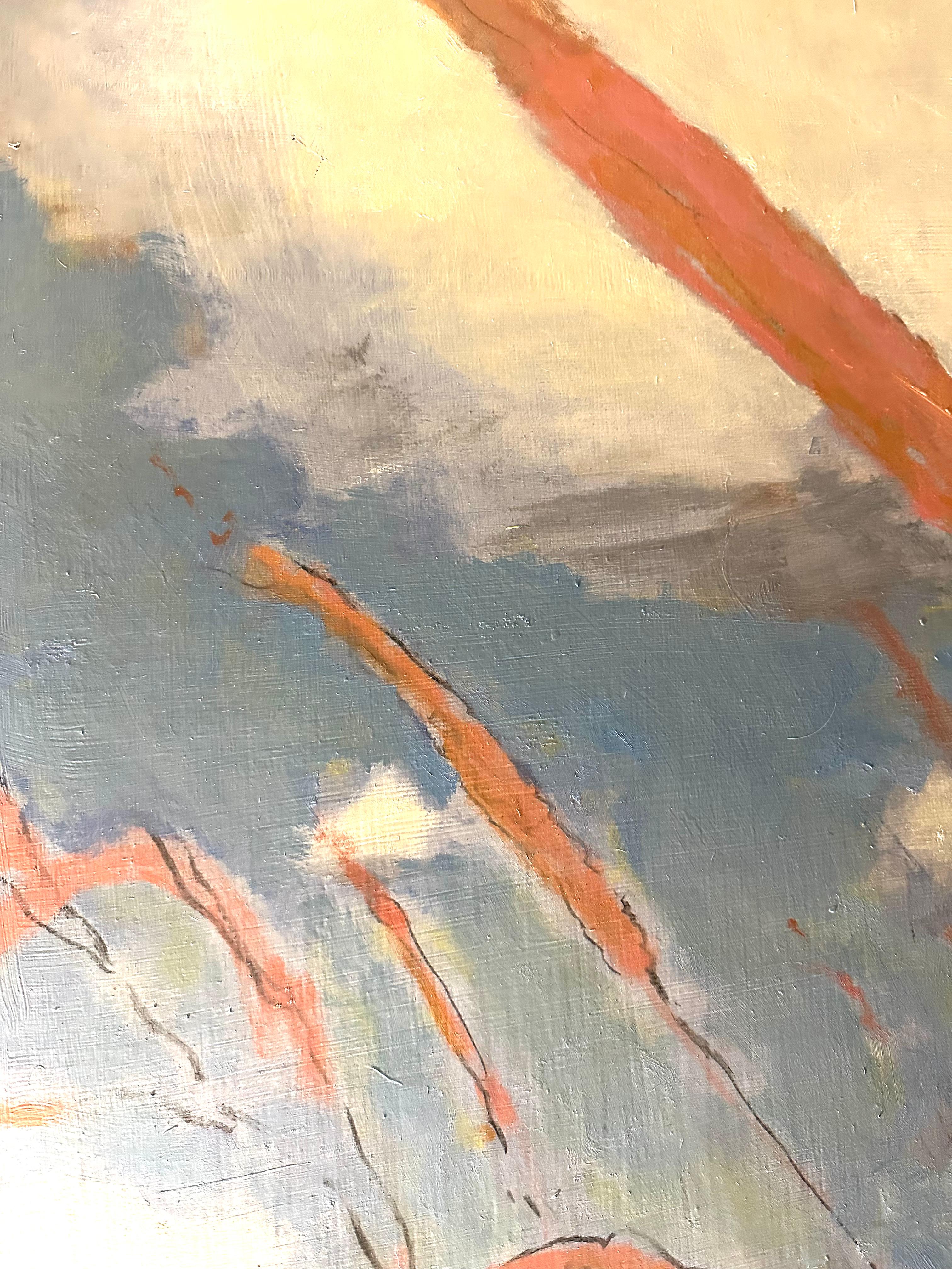 Ensenada - Paisaje contemporáneo Campo de trigo Cielo azul Nubes blancas Agua, 2023 - Painting de David Konigsberg