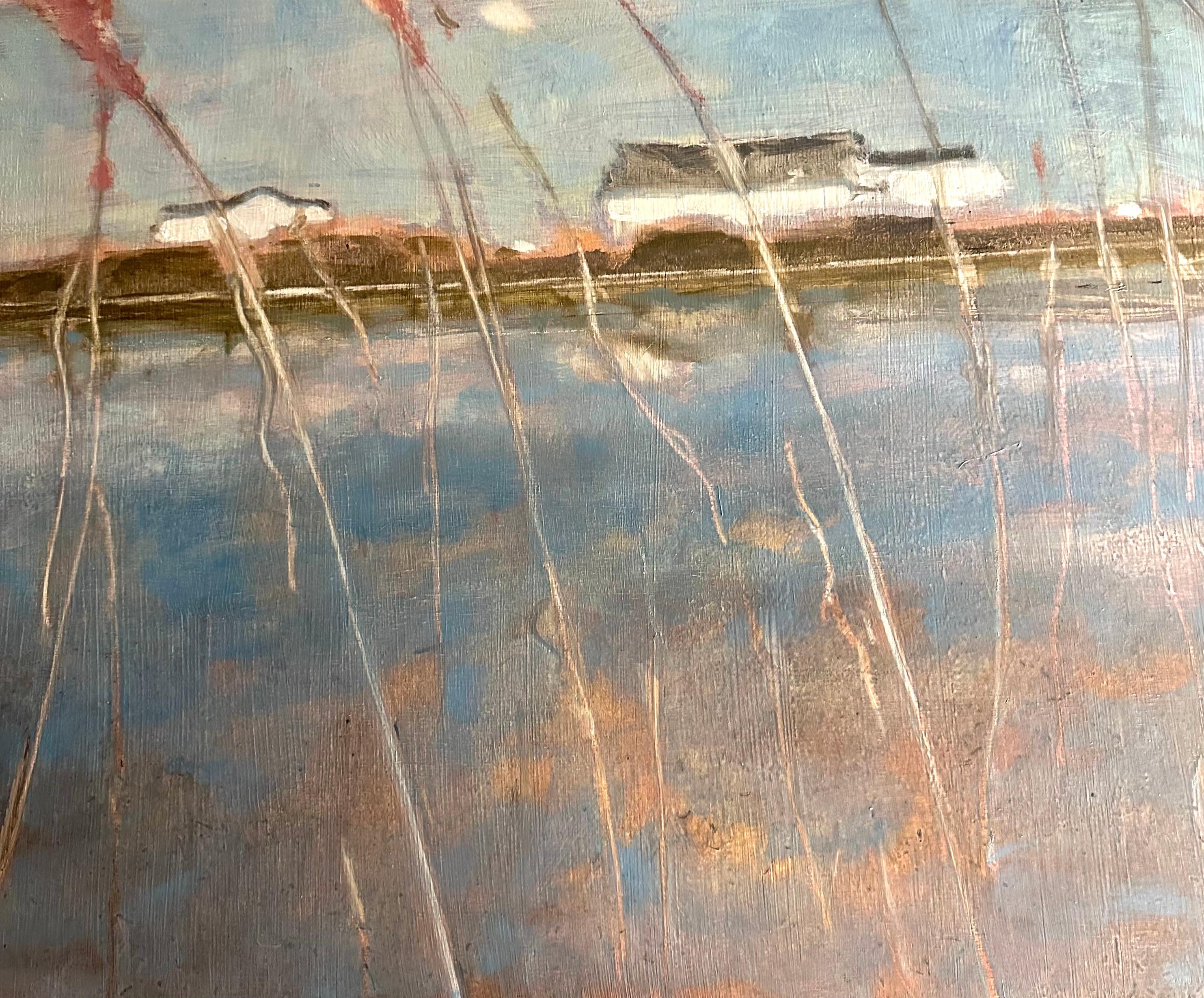Ensenada - Paisaje contemporáneo Campo de trigo Cielo azul Nubes blancas Agua, 2023 en venta 1