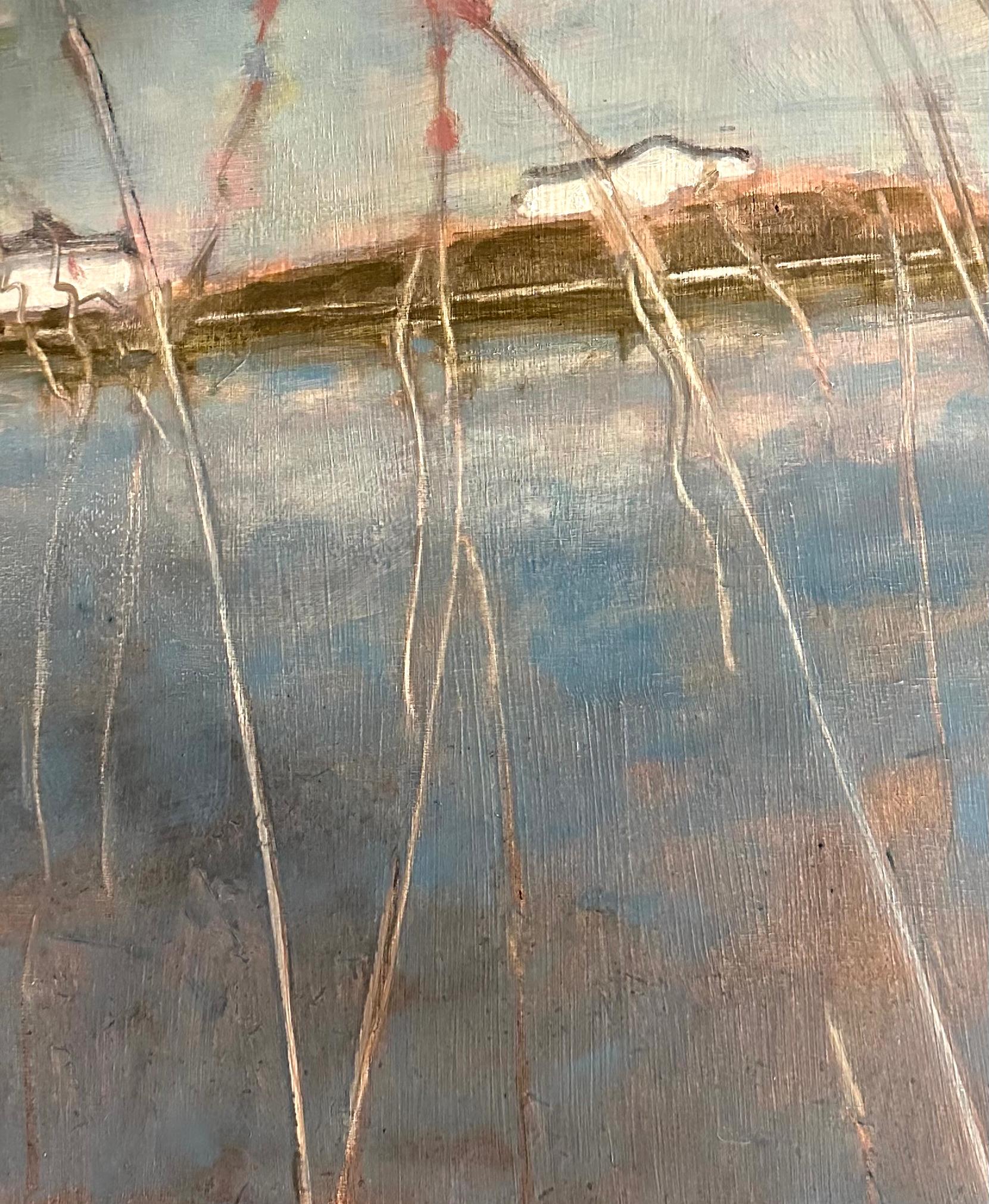 Ensenada - Paisaje contemporáneo Campo de trigo Cielo azul Nubes blancas Agua, 2023 en venta 2