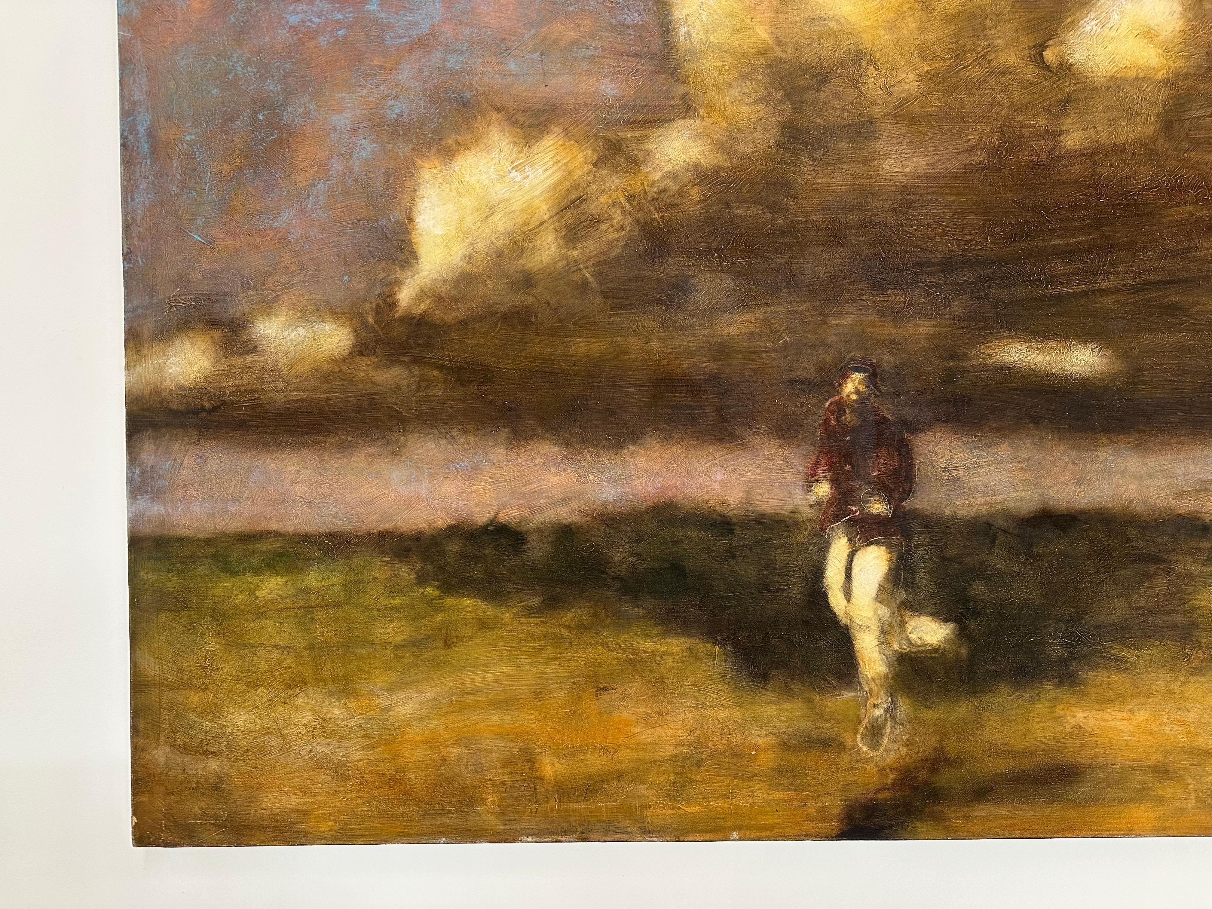 Saltar ante el bosquecillo - Pintura al óleo Paisaje figurativo Campo, 2008 - Painting Contemporáneo de David Konigsberg
