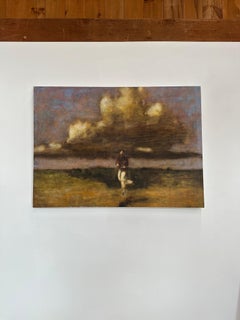 Jump Before the Little Woods - Painting Figurative Landscape Figure Field, 2008