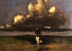 Jump Before the Little Woods - Painting Figurative Landscape Figure Field, 2008