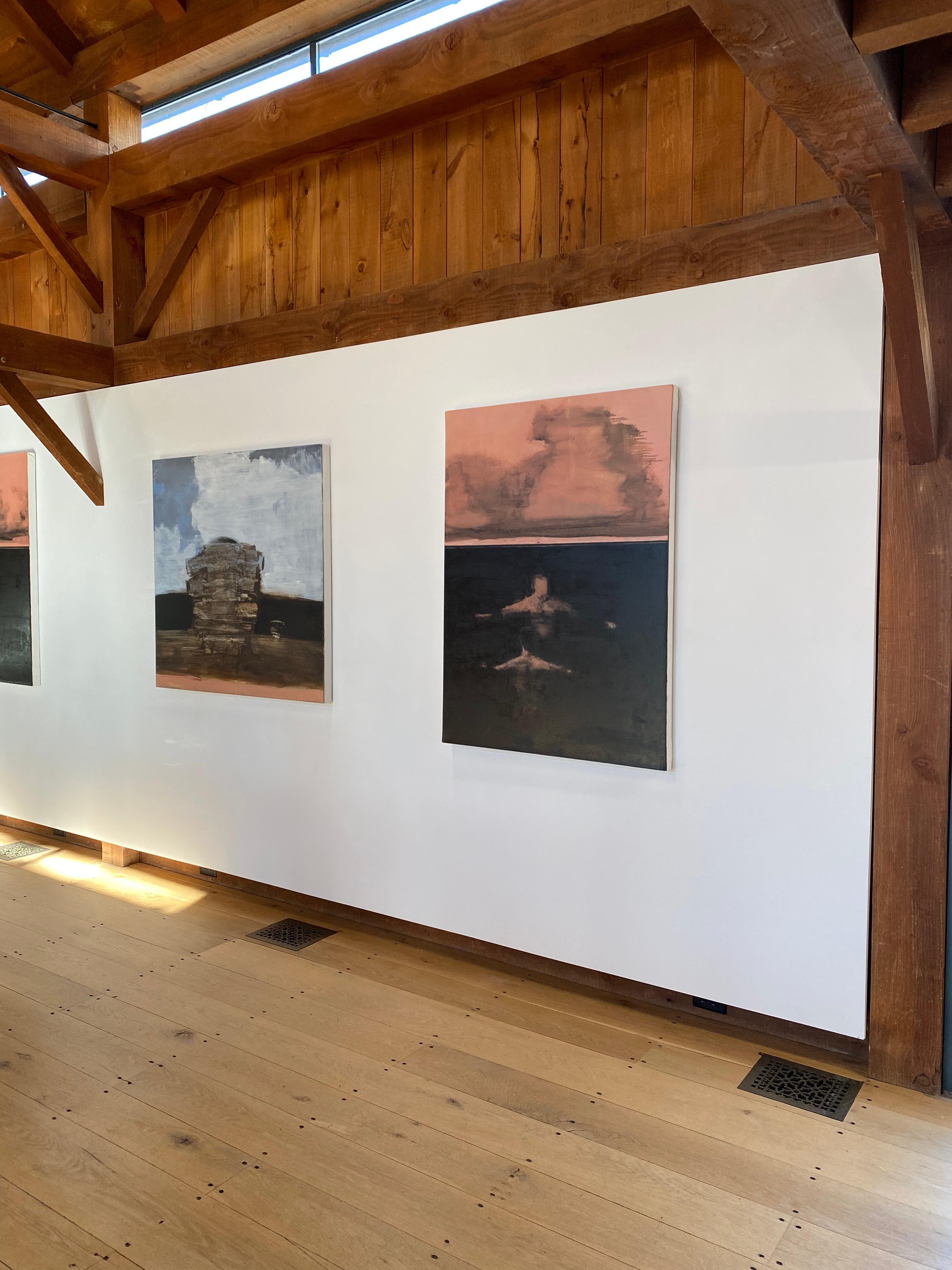 Lately - Figurative Malerei Seelandschaft Schwimmer Dark Ocean Peach Sky Clouds, 2021 im Angebot 9