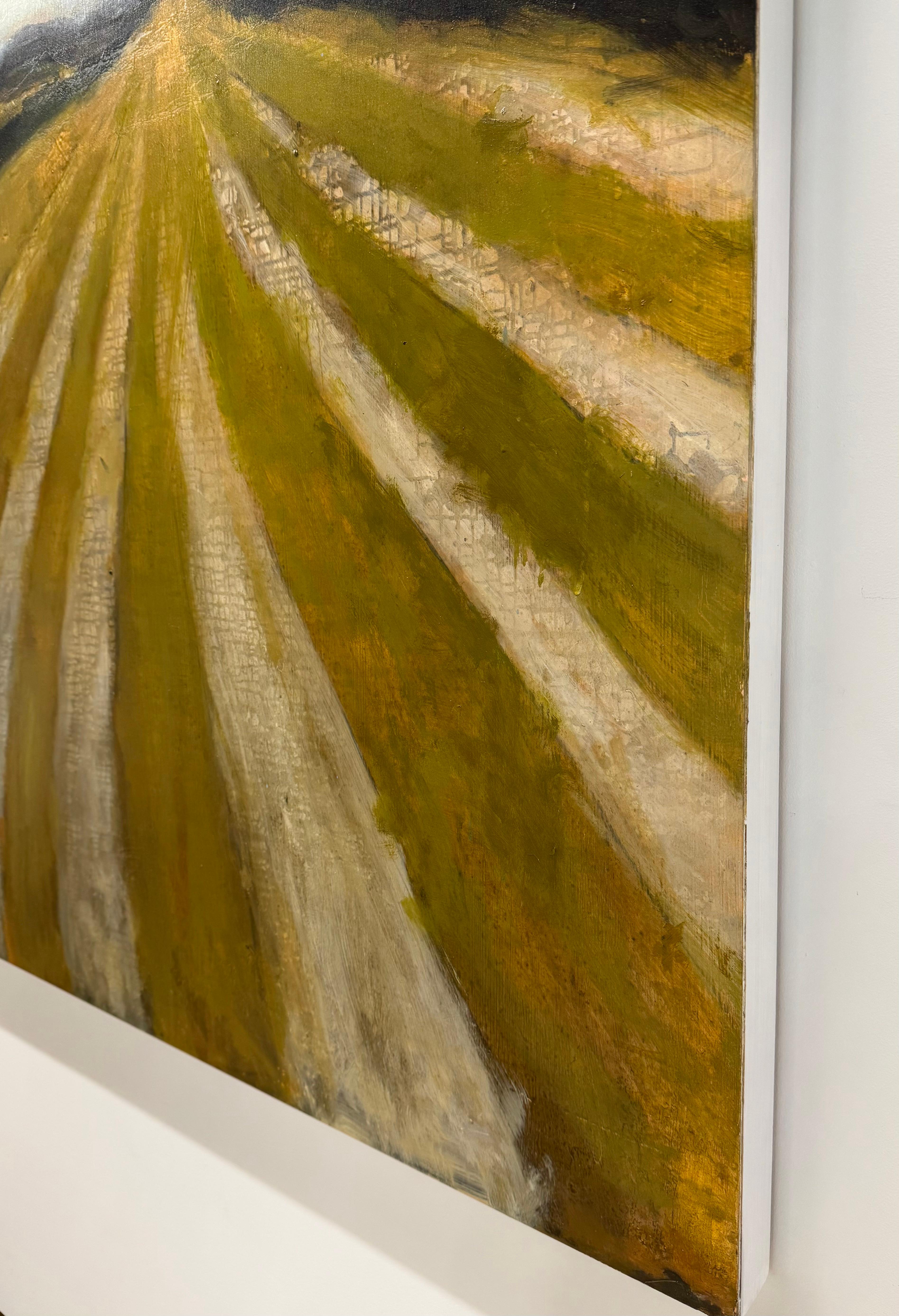 Long Field - Contemporary Landscape Bleu ciel blanc nuages jaune d'or, 2025 en vente 5