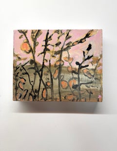 Morning - Contemporary Botanical Landscape Peach Flowers Sky, 2025