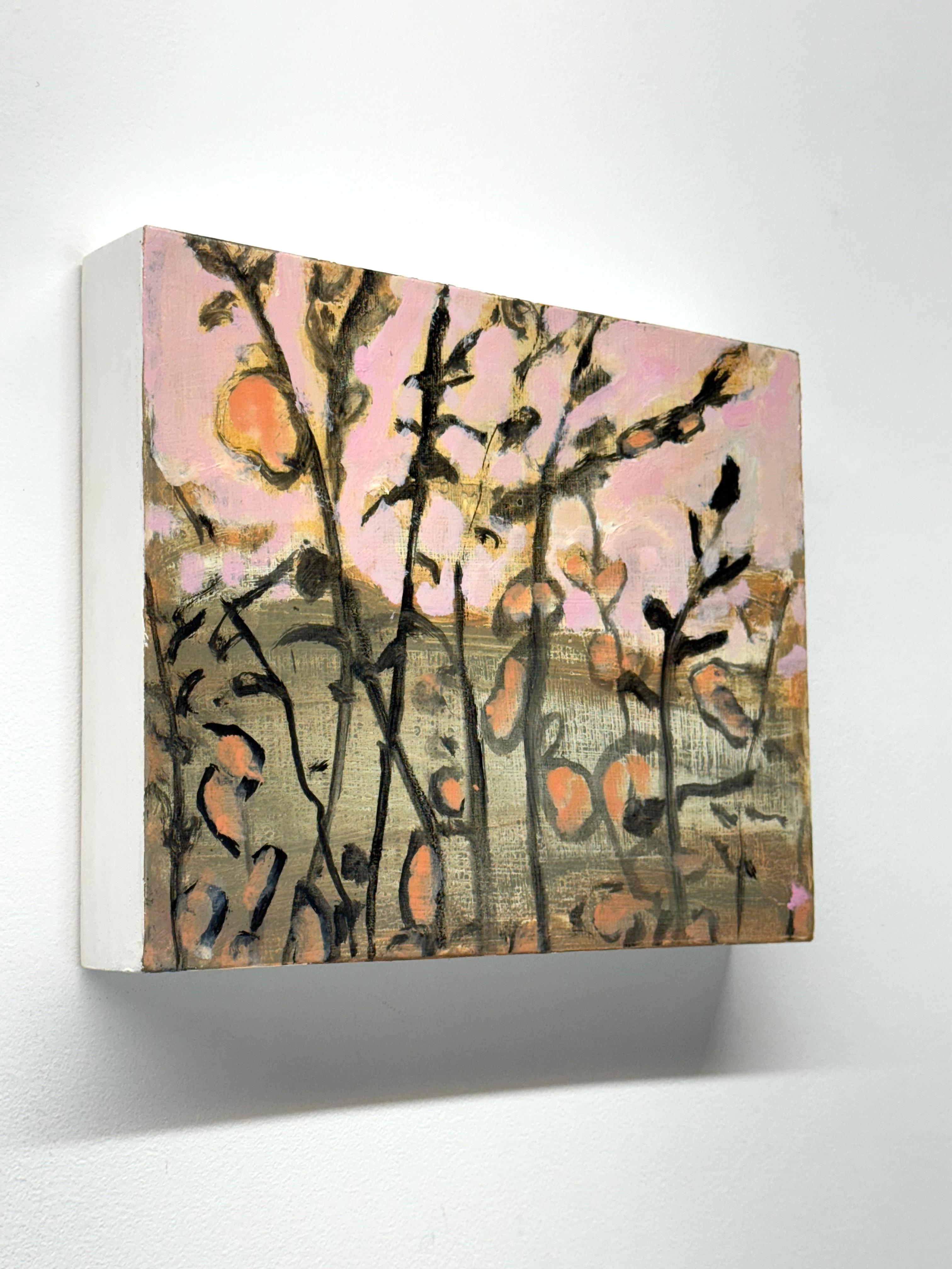 Morning - Contemporary Botanical Landscape Peach Flowers Sky, 2025 - Brown Landscape Painting by David Konigsberg
