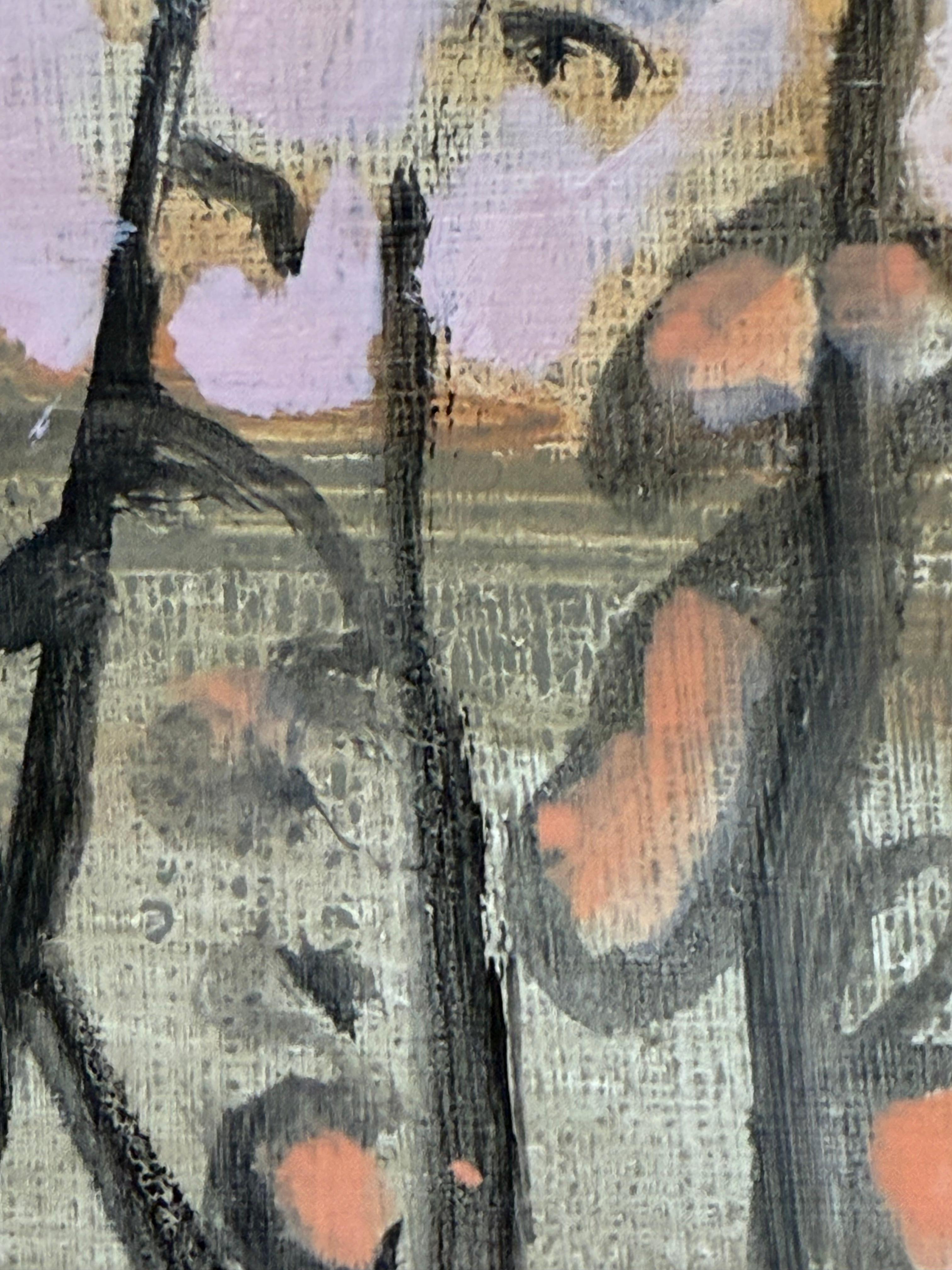 Morning - Contemporary Botanical Landscape Peach Flowers Sky, 2025 1