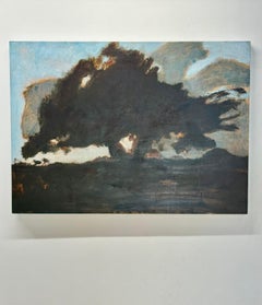 Oak at Dusk - Contemporary Landscape Gray Clouds Blue Sky Brown Tree, 2025