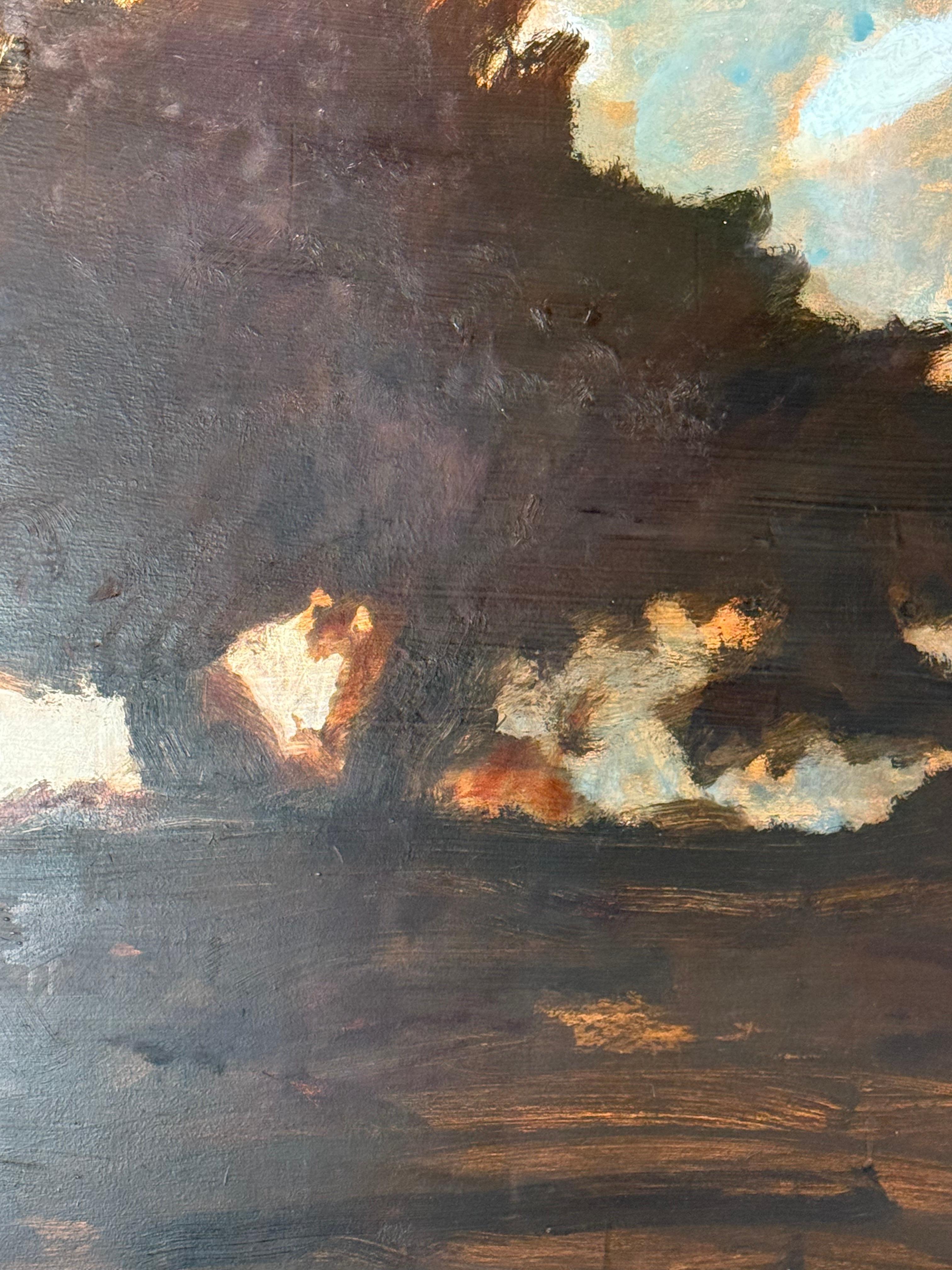 Oak at Dusk - Contemporary Landscape Gray Clouds Blue Sky Brown Tree, 2025 For Sale 2