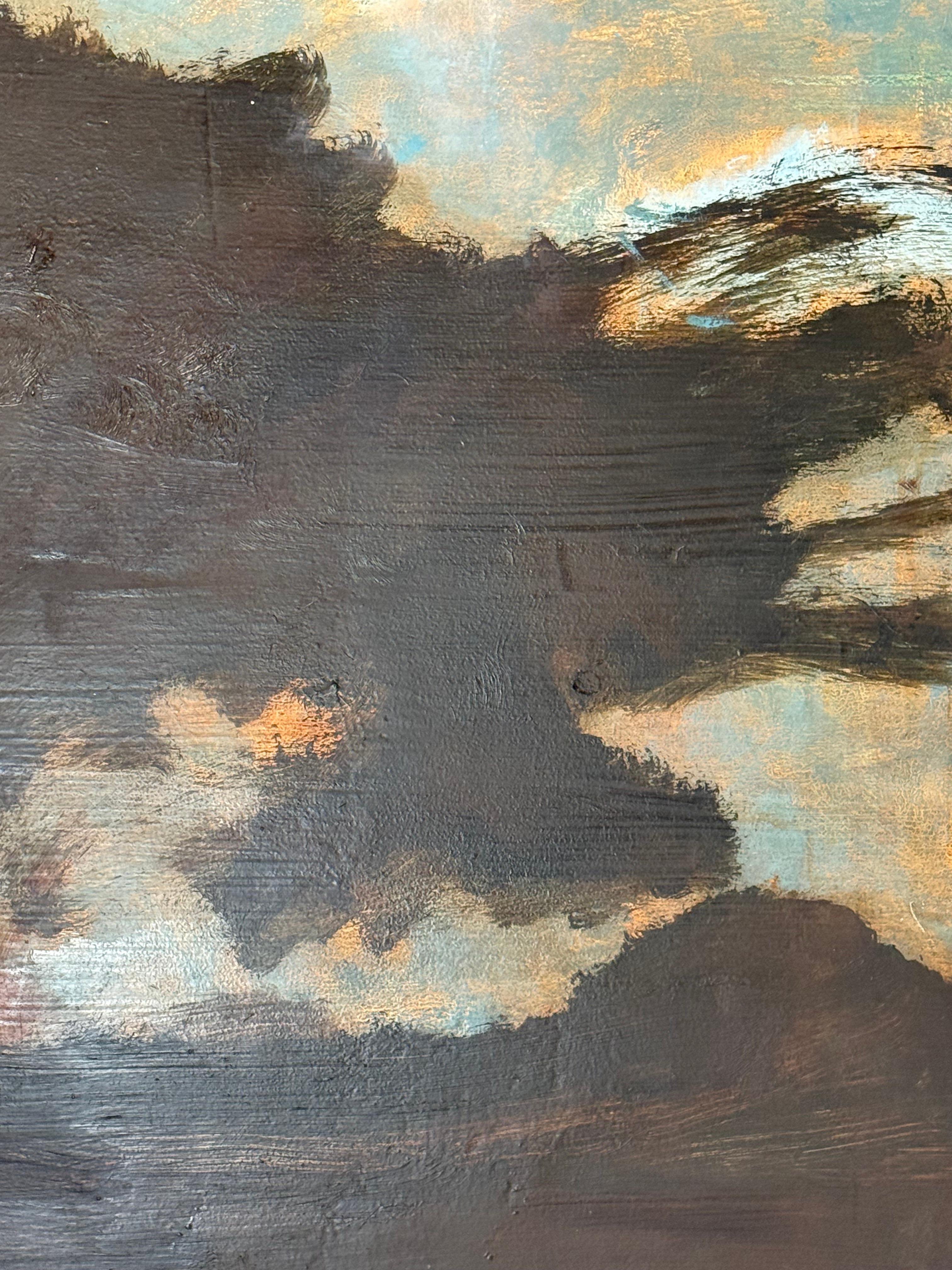 Oak at Dusk - Contemporary Landscape Gray Clouds Blue Sky Brown Tree, 2025 For Sale 3