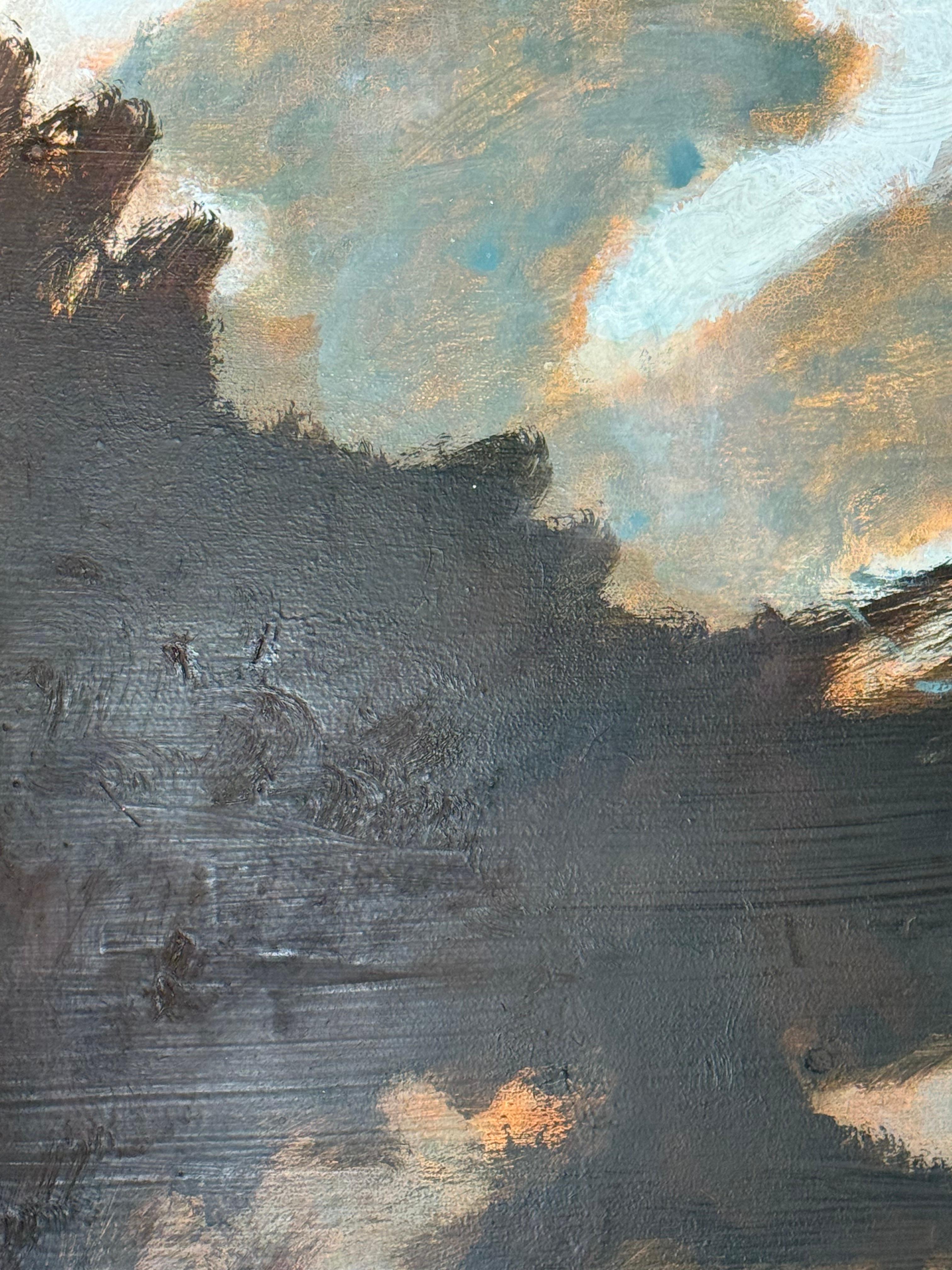 Oak at Dusk - Contemporary Landscape Gray Clouds Blue Sky Brown Tree, 2025 For Sale 4