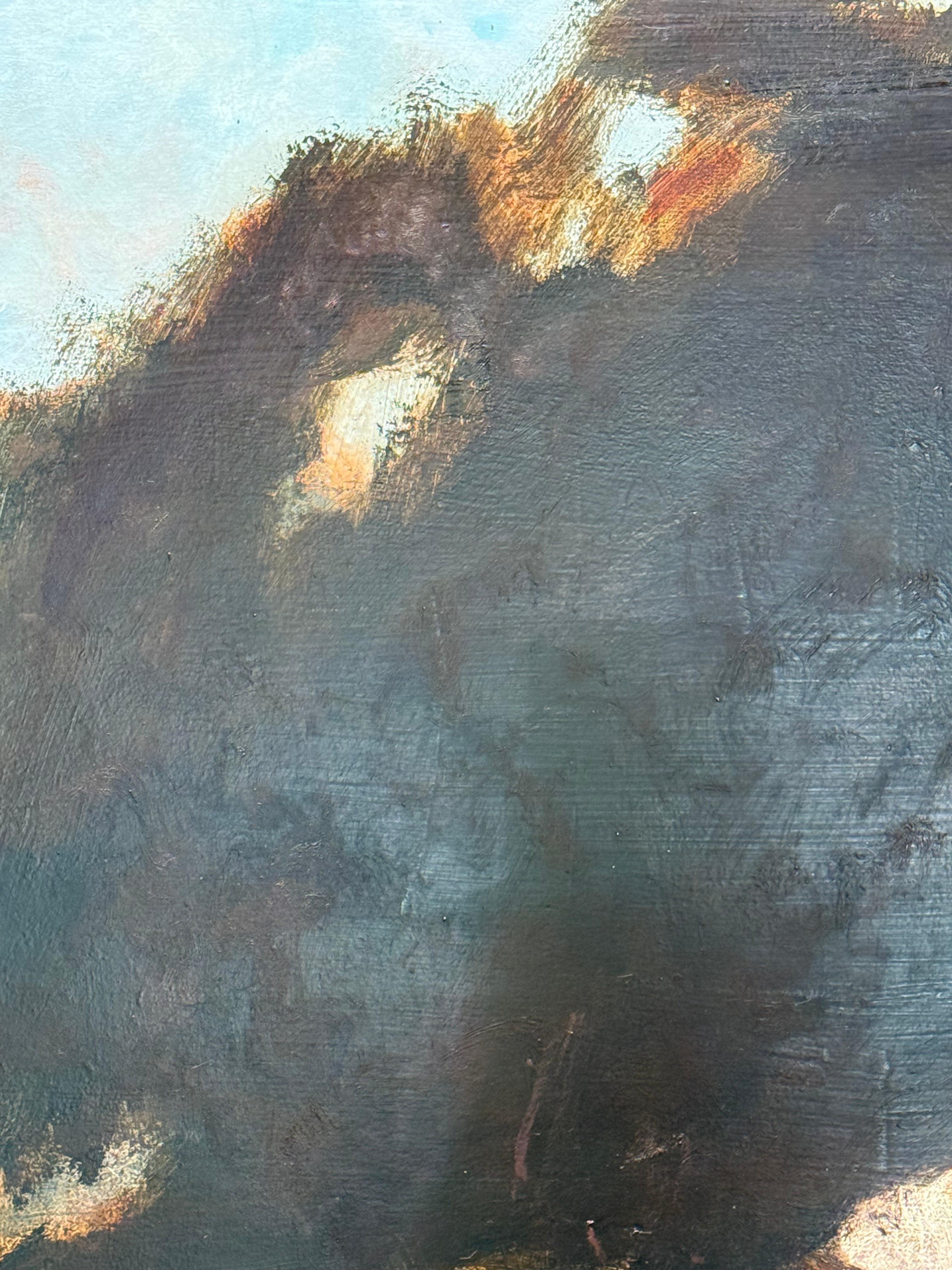 Oak at Dusk - Contemporary Landscape Gray Clouds Blue Sky Brown Tree, 2025 For Sale 5