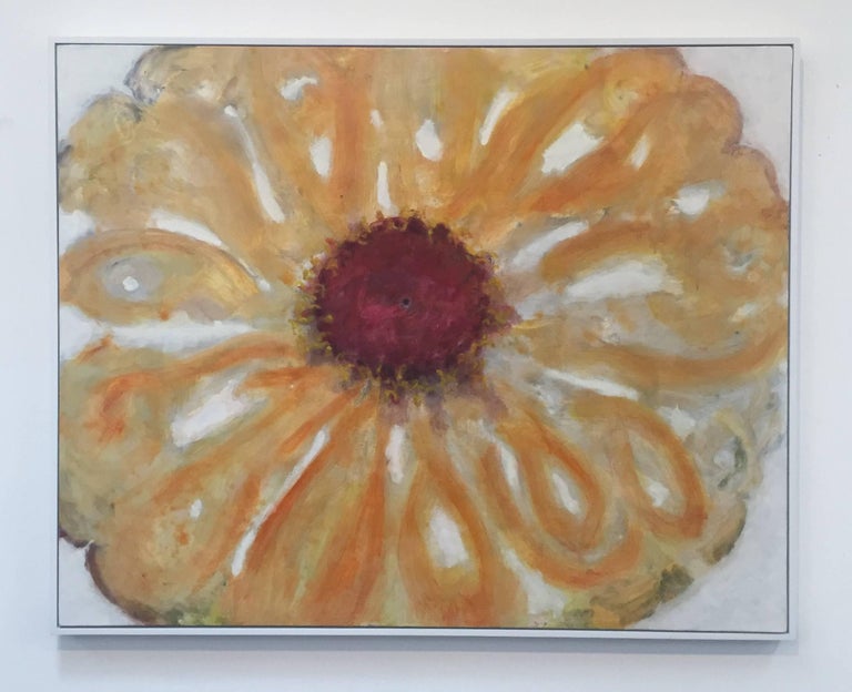 David Konigsberg Orange Zinnia Contemporary Colorful Still Life Of Simple Flower On White For Sale At 1stdibs