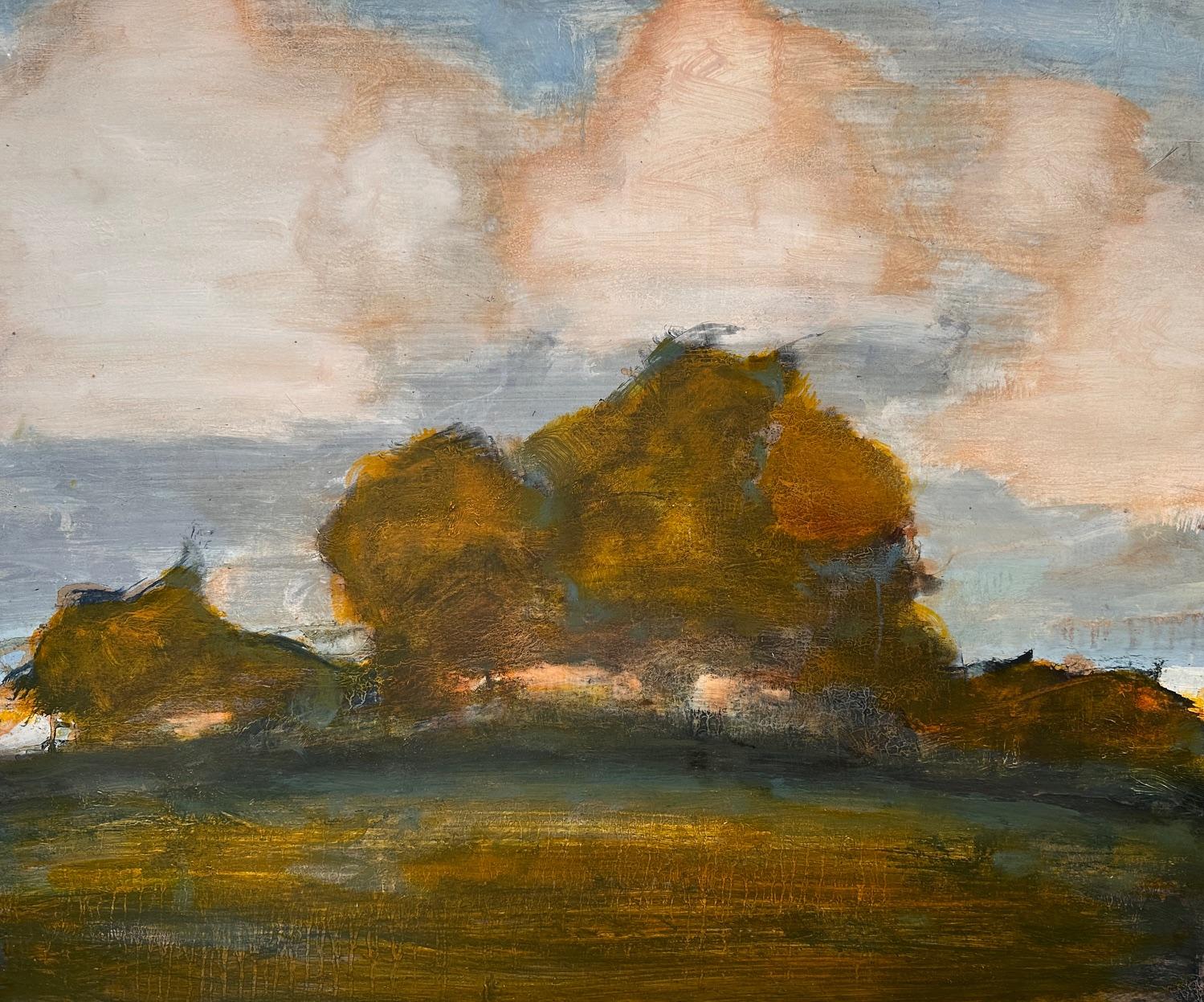 Landscape Painting David Konigsberg - Orchard - Contemporary Landscape Clouds Sky Apple Trees Field, 2024