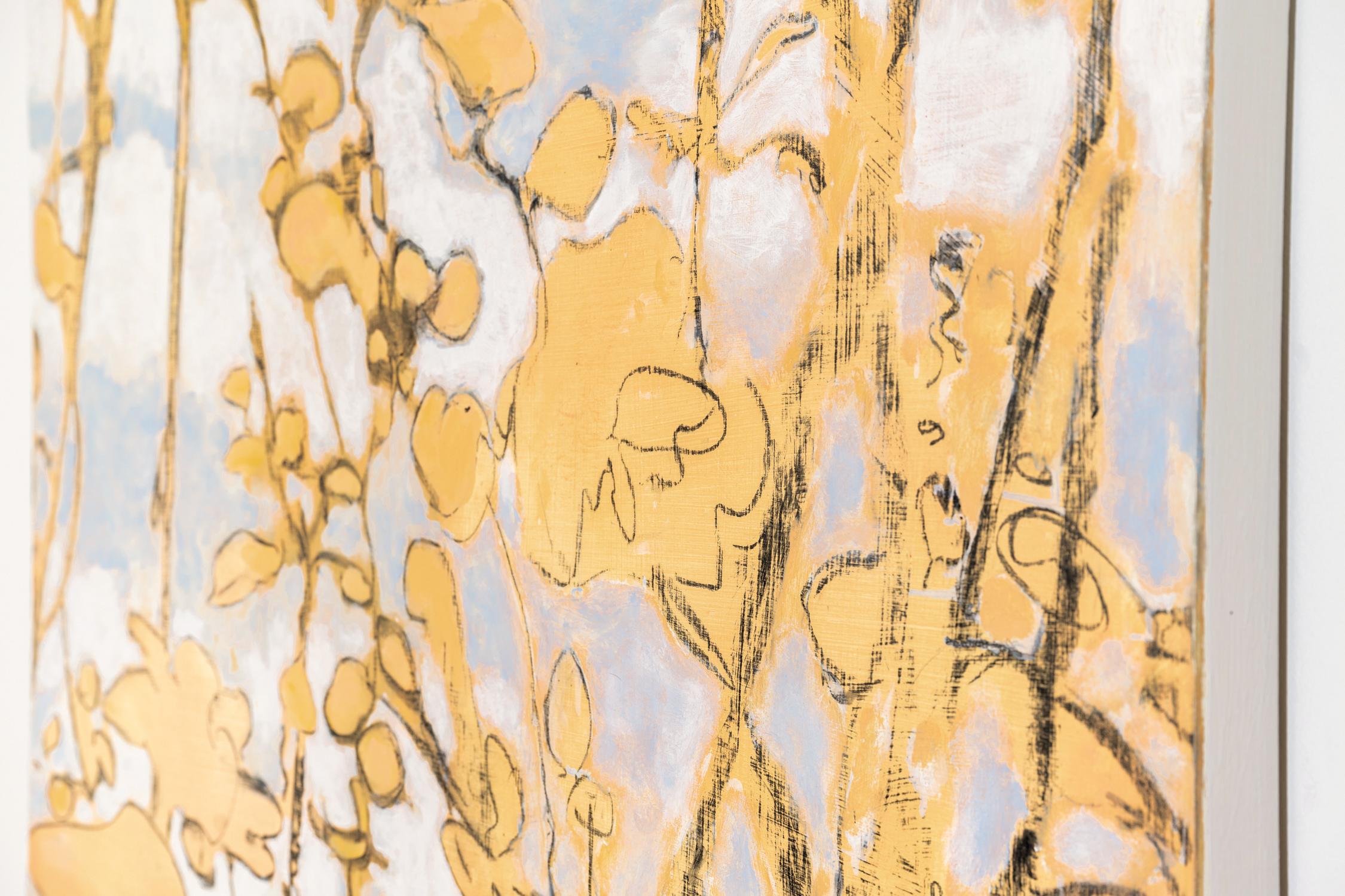 Ridge (Abstrakte Landschaft eines pfirsichfarbenen Blattwerks auf blauem Himmel) von David Konigsberg im Angebot 3