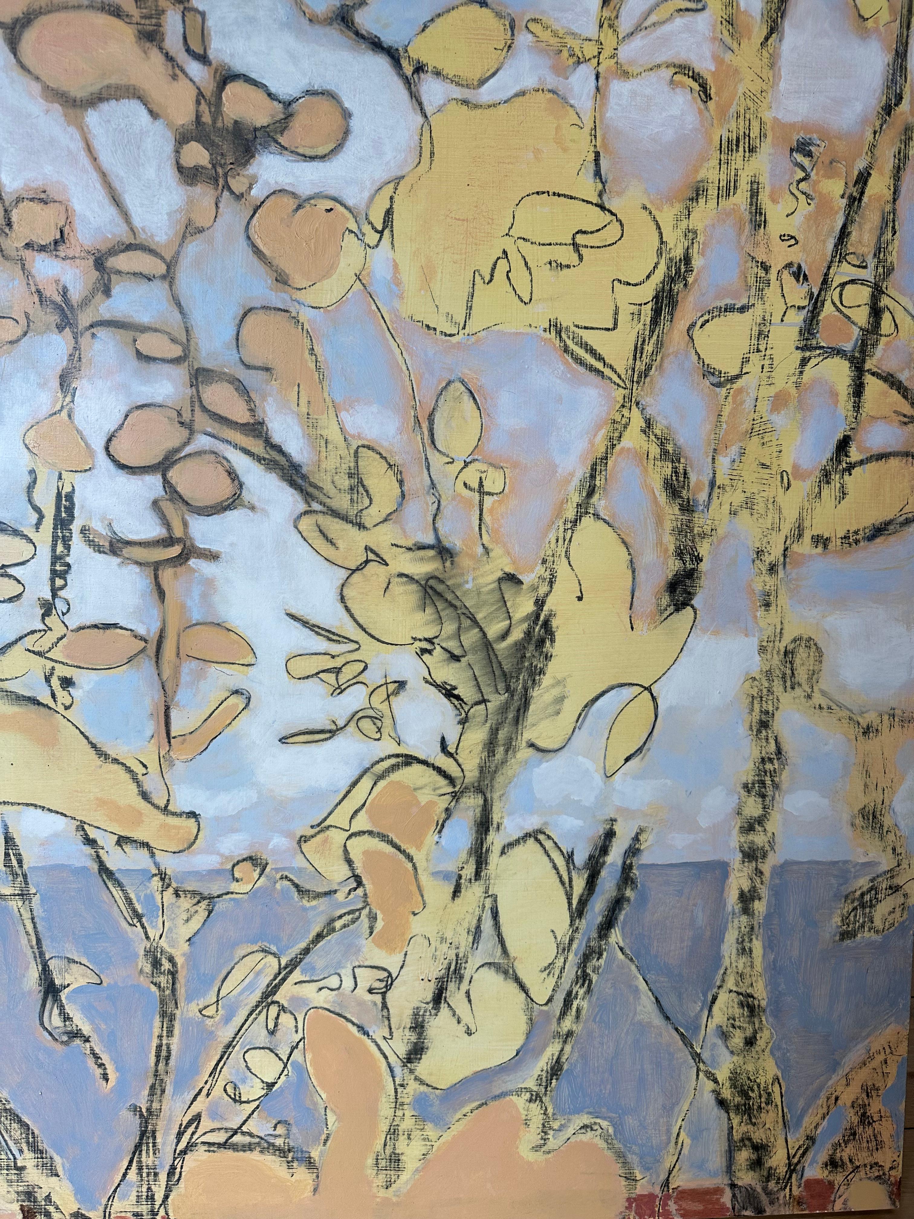 Ridge, Botanical Golden Ochre Field, Mountain Landscape, Blue Sky, White Clouds 5
