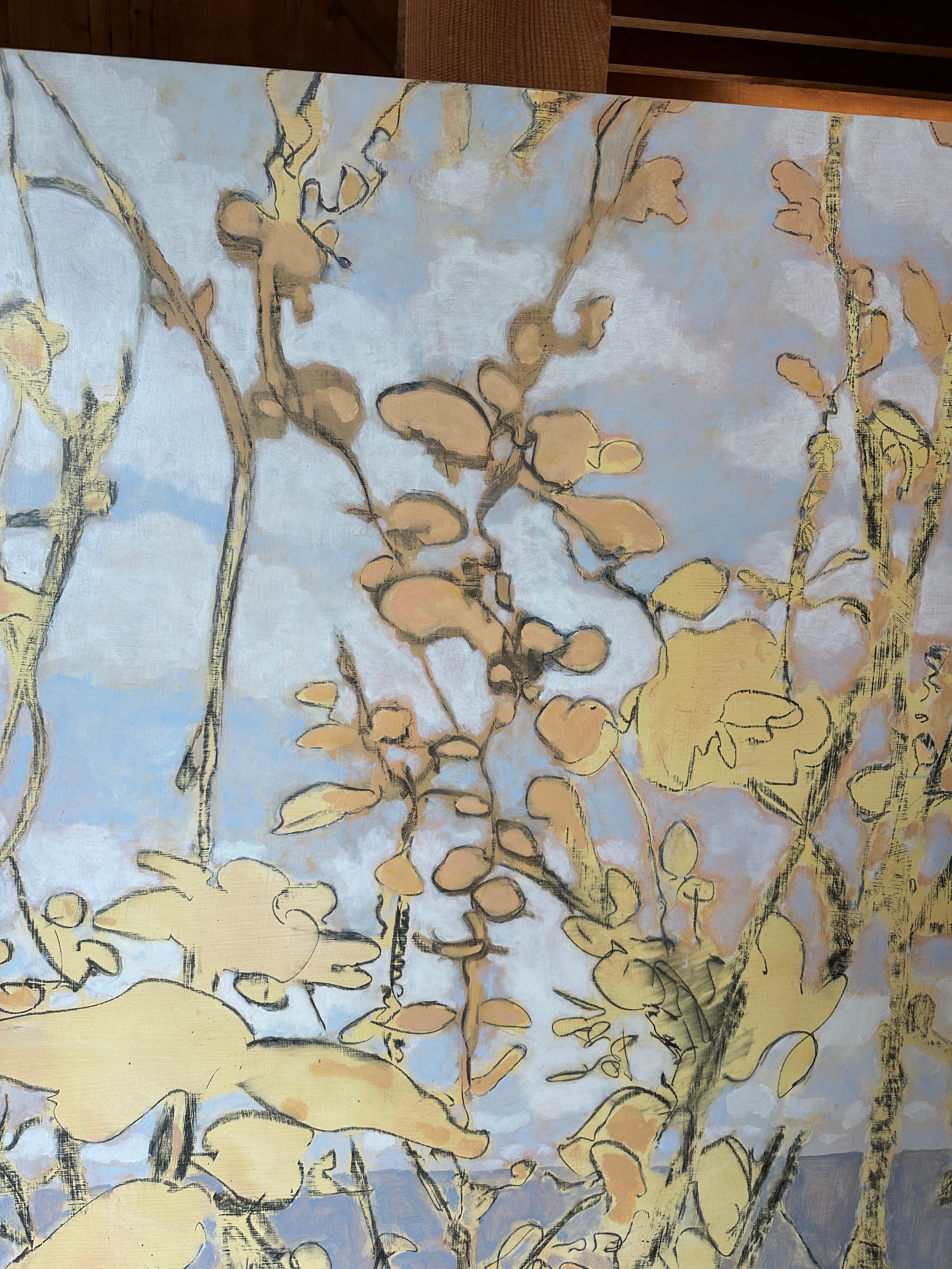 Ridge, Botanical Golden Ochre Field, Mountain Landscape, Blue Sky, White Clouds 3
