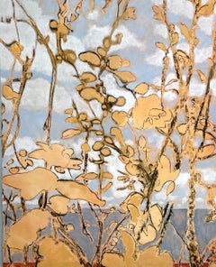 Ridge, Botanical Golden Ochre Field, Mountain Landscape, Blue Sky, White Clouds