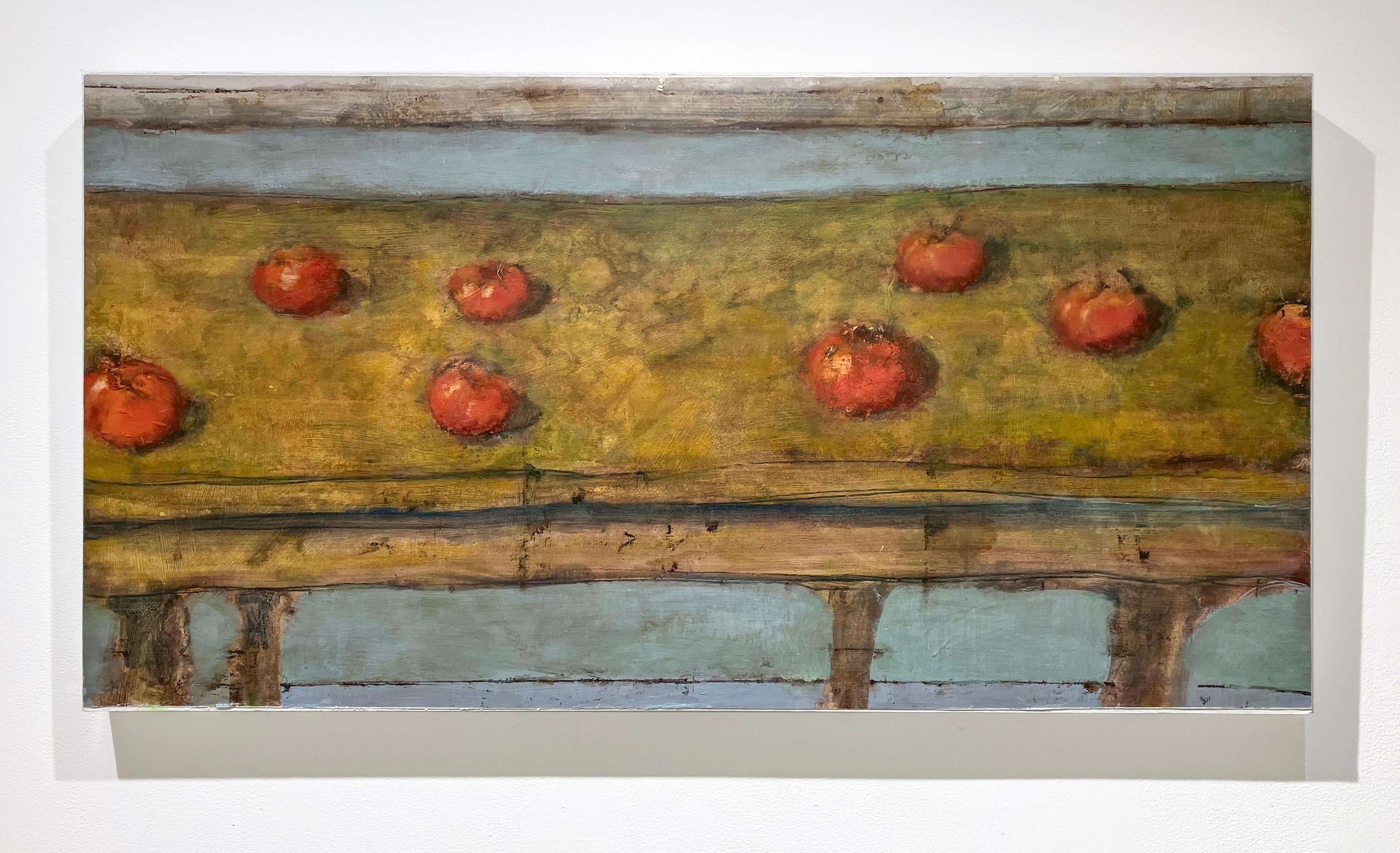 Season (Impressionist Still Life Painting of Red Tomatoes on Wood Table) For Sale 1