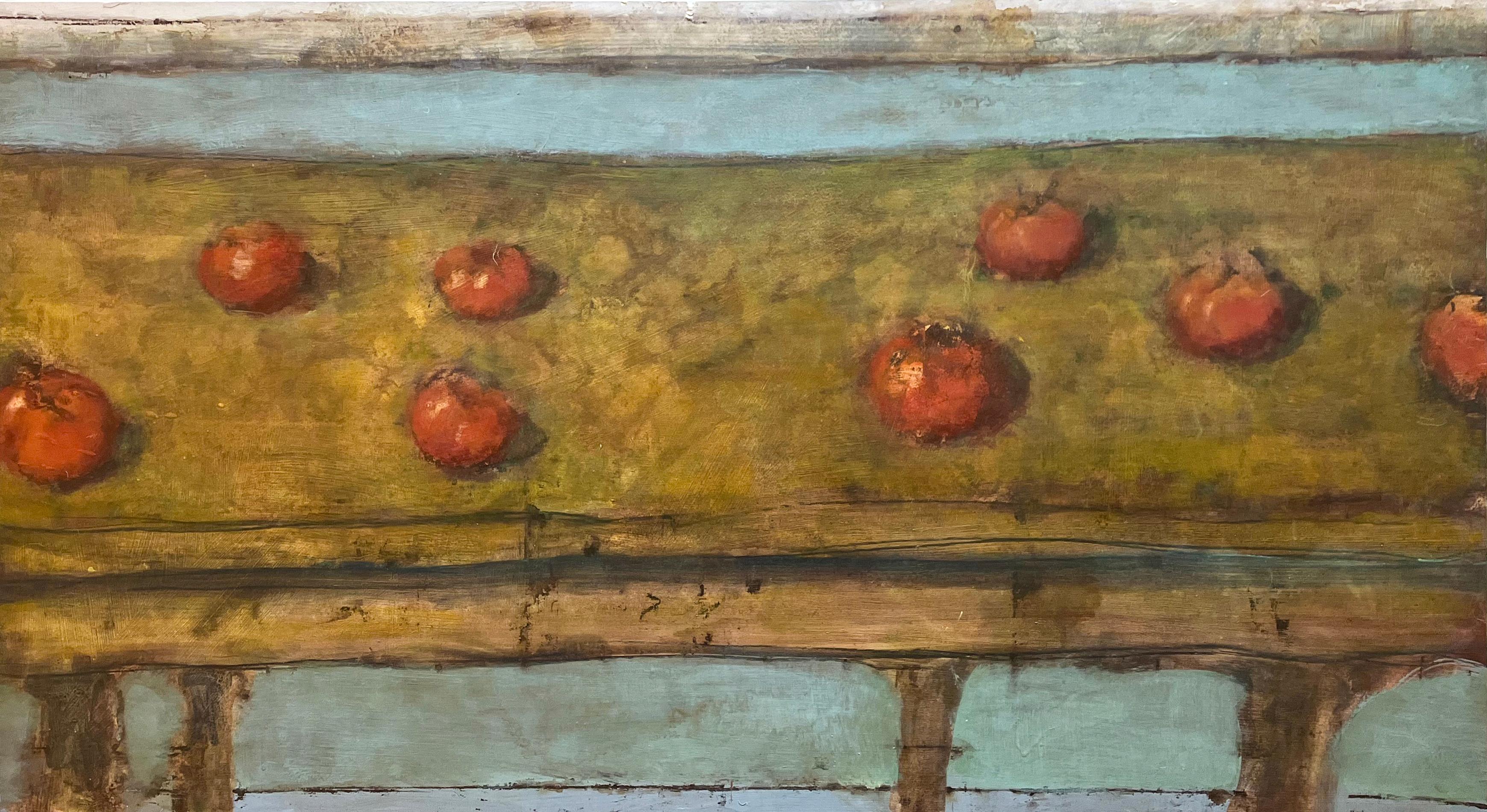 David Konigsberg Still-Life Painting - Season (Impressionist Still Life Painting of Red Tomatoes on Wood Table)