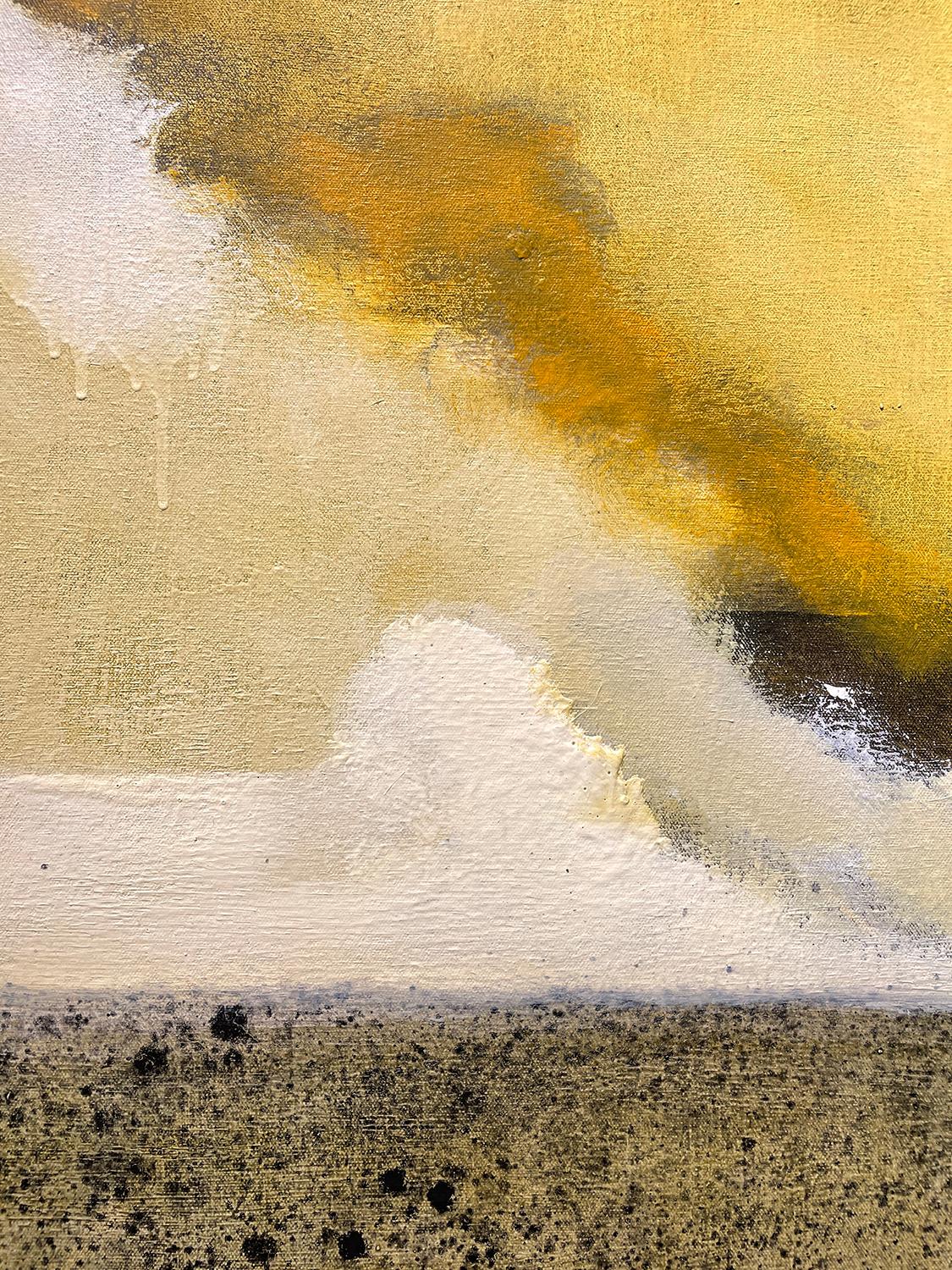 Seedhead & Field (grand paysage abstrait avec fleur jaune au fond) - Contemporain Painting par David Konigsberg