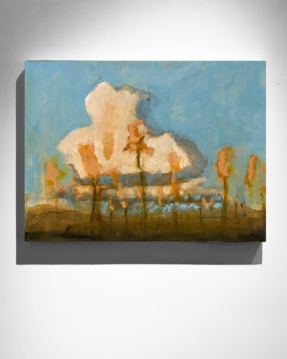 Settembre (Paesaggio espressionista di nuvole e campo di fiori) di David Konigsberg
2025, olio su pannello, 24 x 32 pollici

Konigsberg è un realista concettuale che lavora attraverso i media e i generi pittorici per ritrarre spazi di transizione,