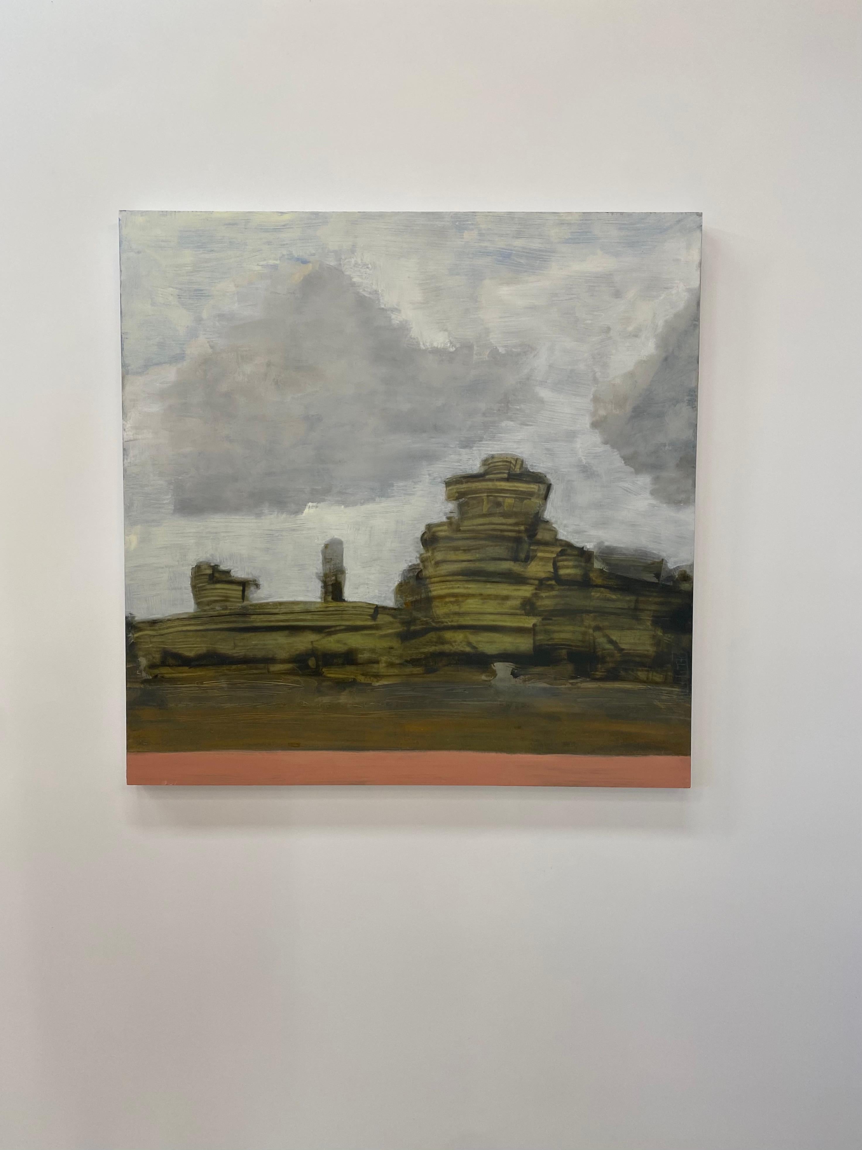 Space and Mass Out There, Desert Landscape, Rock Formations, Clouds, Sky - Painting by David Konigsberg