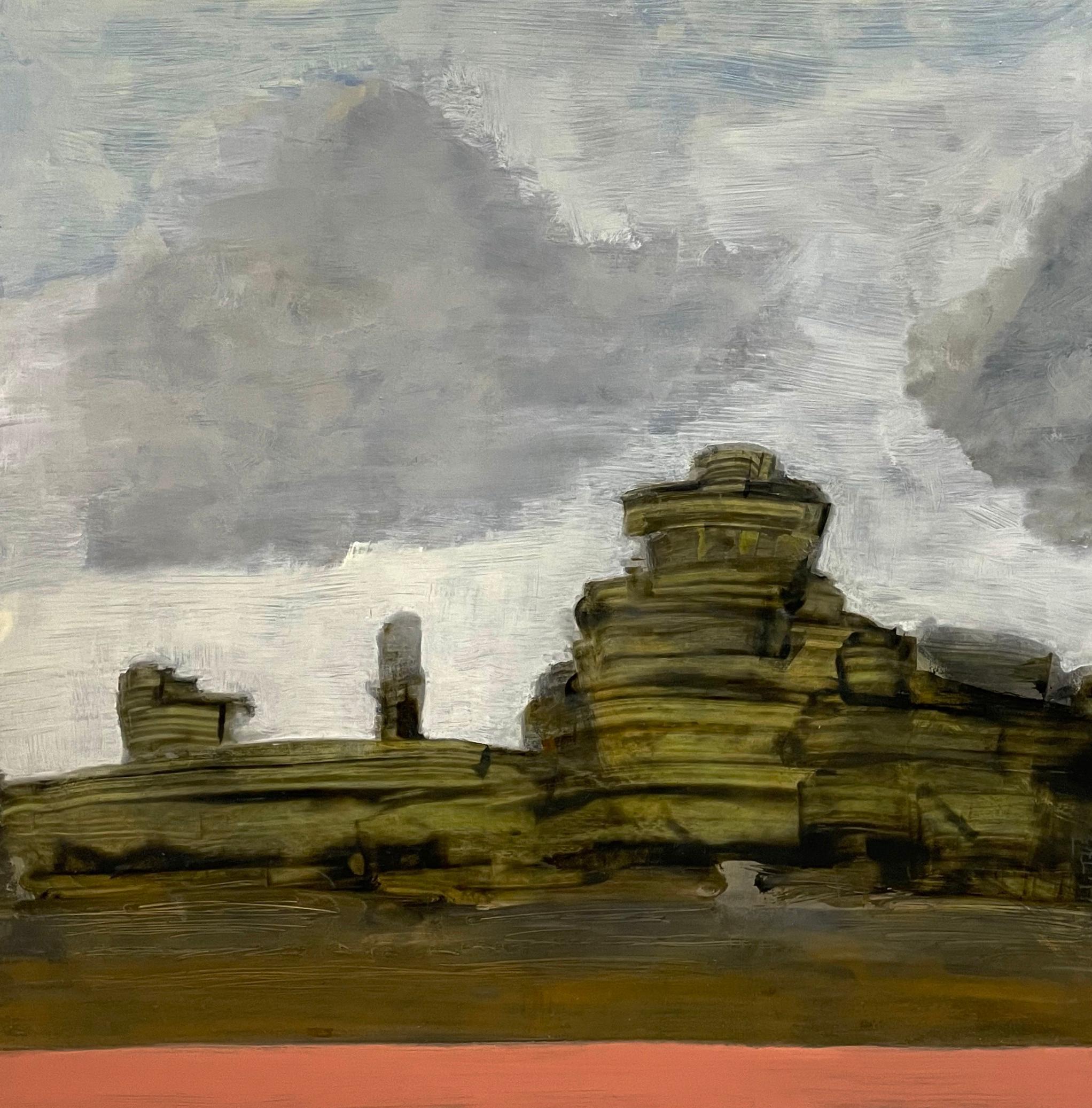 David Konigsberg Landscape Painting - Space and Mass Out There, Desert Landscape, Rock Formations, Clouds, Sky
