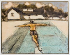 Springboard (Abstract Landscape of Swimmer & Swimming Pool by David Konigsberg)