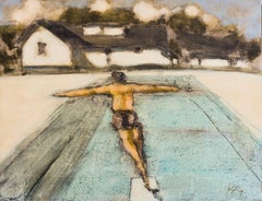 Springboard (Abstract Landscape of Swimmer & Swimming Pool by David Konigsberg)