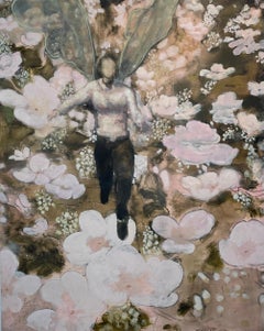 Sprite and Anemone - Flying Fairy Figure Botanical Pink Flowers, 2022