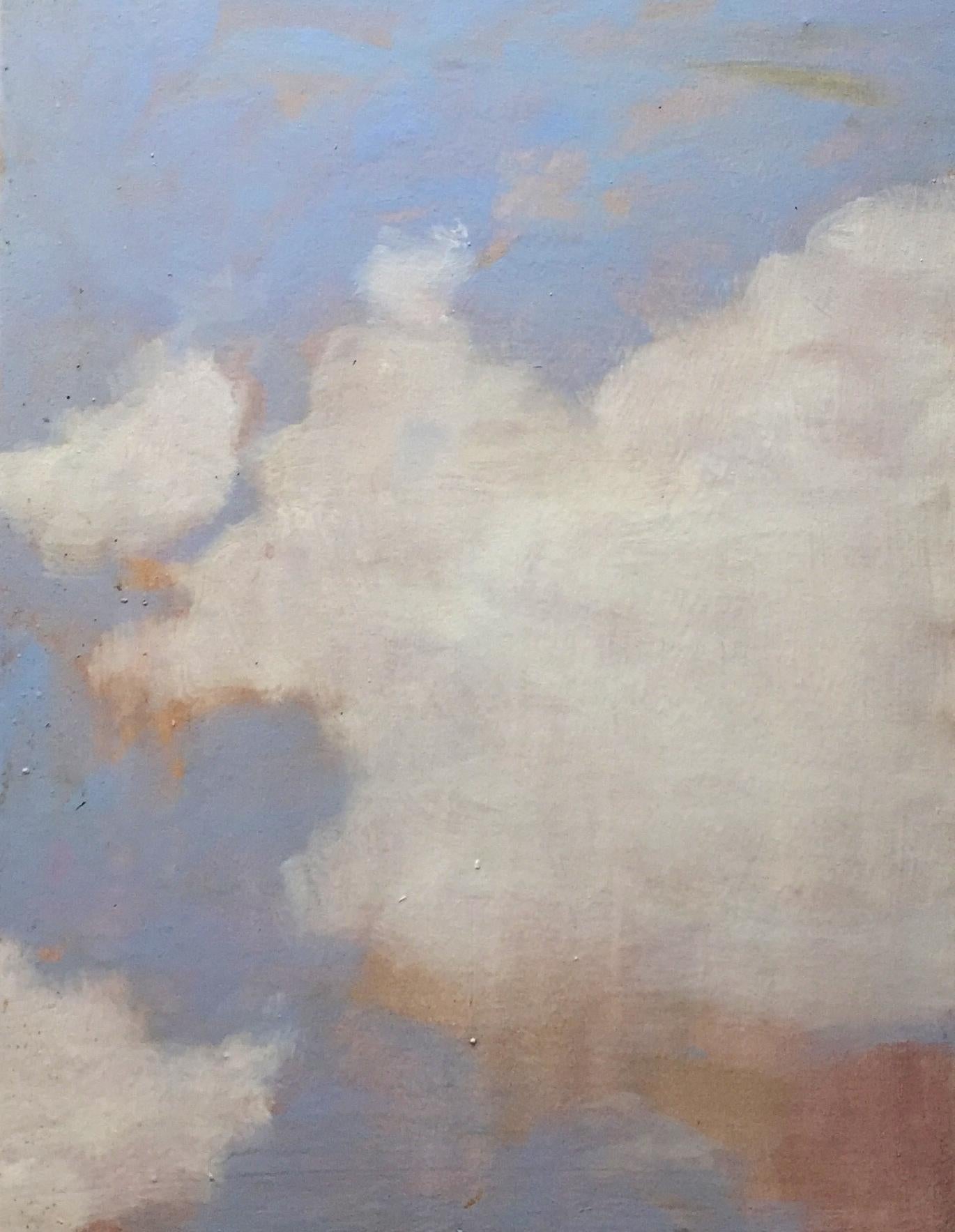David Konigsberg Landscape Painting - Summer Cloud One, Ivory Clouds, Pale Lilac Blue, Peach Skyscape