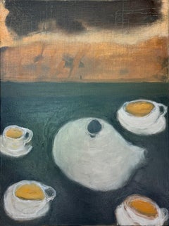 Tea Time - Natura morta contemporanea con teiera e tazze da tè su sfondo di nuvole tempestose, 2026