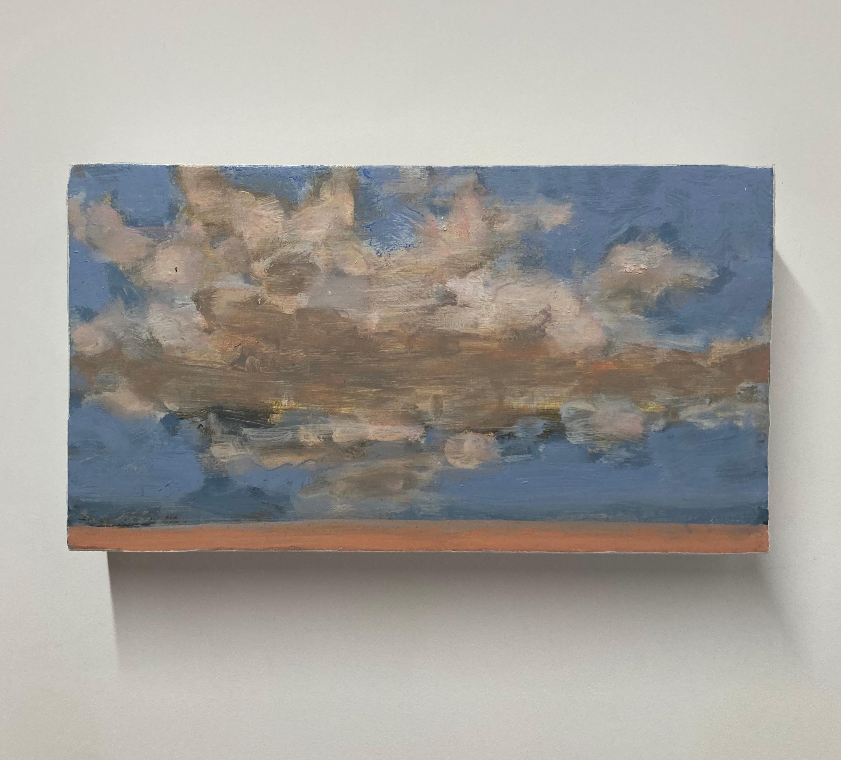 Three Twenty, Ivory Peach Clouds, Blue Sky, Salmon Sand Beach Landscape - Painting by David Konigsberg