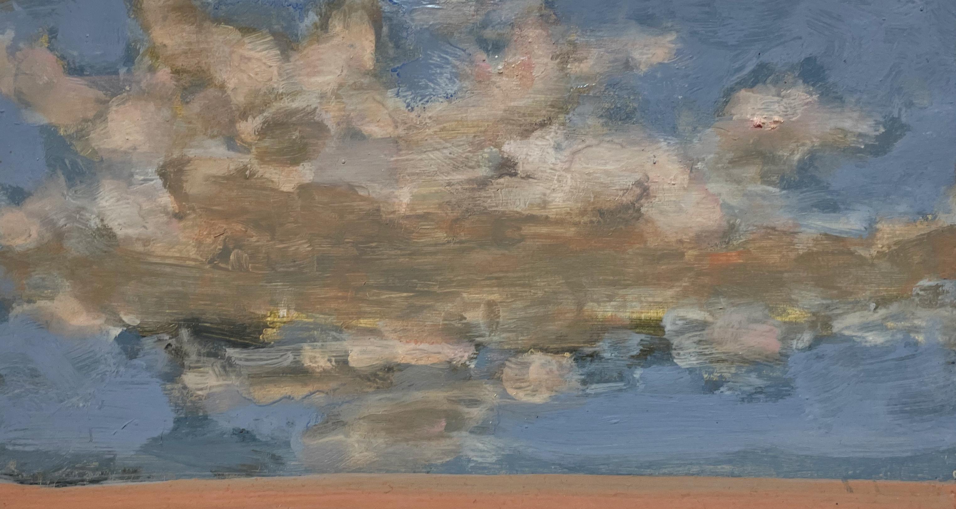 David Konigsberg Landscape Painting – Dreiundzwanzig, elfenbeinfarbene Pfirsichwolken, blauer Himmel, lachsfarbene Sand- Strandlandschaft