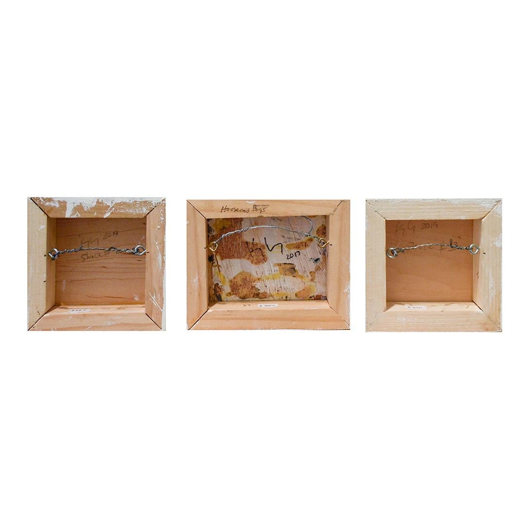 Tiny House Triptych (Three Contemporary Miniature Oil Paintings on Panel) For Sale 1