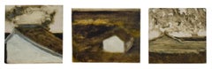 Tiny House Triptych (Three Contemporary Miniature Oil Paintings on Panel)