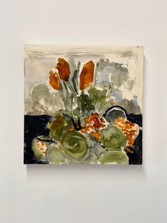 Tulips - Contemporary Still Life Orange Tulip Flowers Green Stems Leaves, 2026