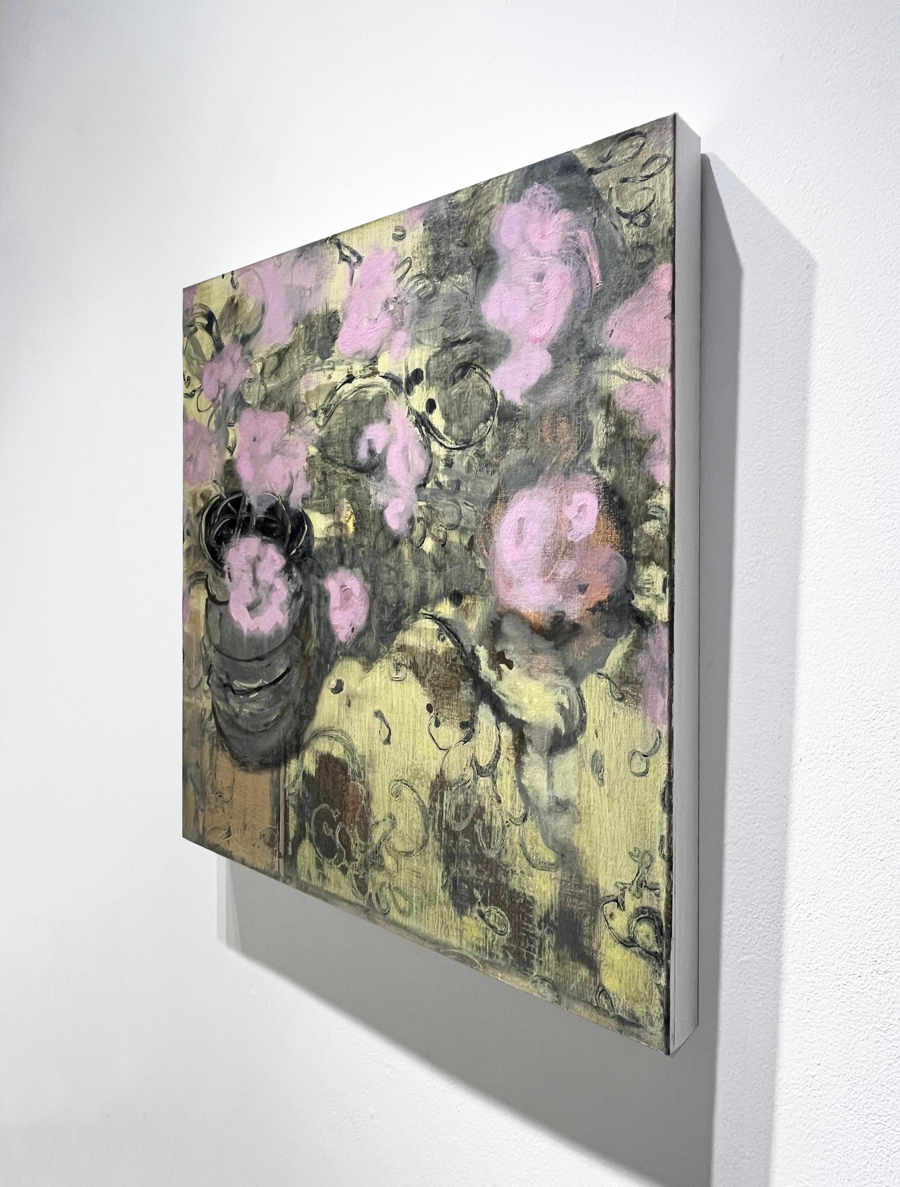 Vaso di rosa (Natura morta astratta di fiori rosa e viola chiaro) - Painting Contemporaneo di David Konigsberg
