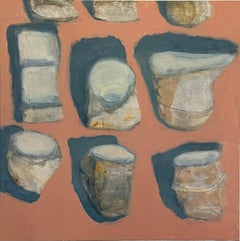 Vessels - Contemporary Still Life Ivory Cups Shadows Salmon, 2026