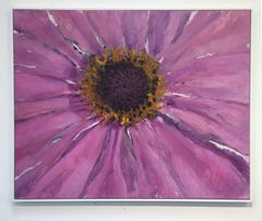Violet Zinnia (Contemporary Colorful Still Life of Simple Flower on White)
