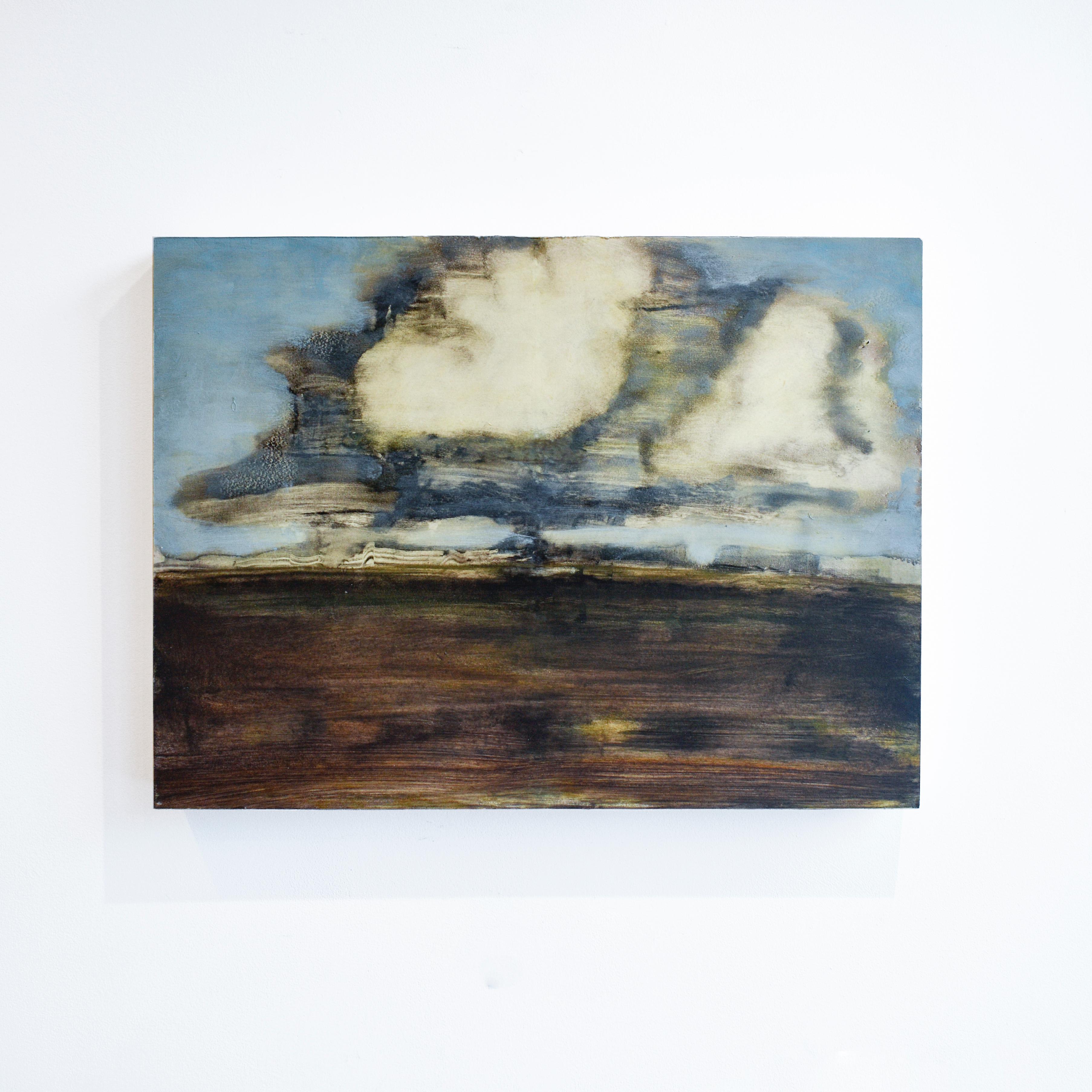West Wind (Abstracted Landscape of Country Field, Clouds, and Light Blue Sky) - Painting by David Konigsberg
