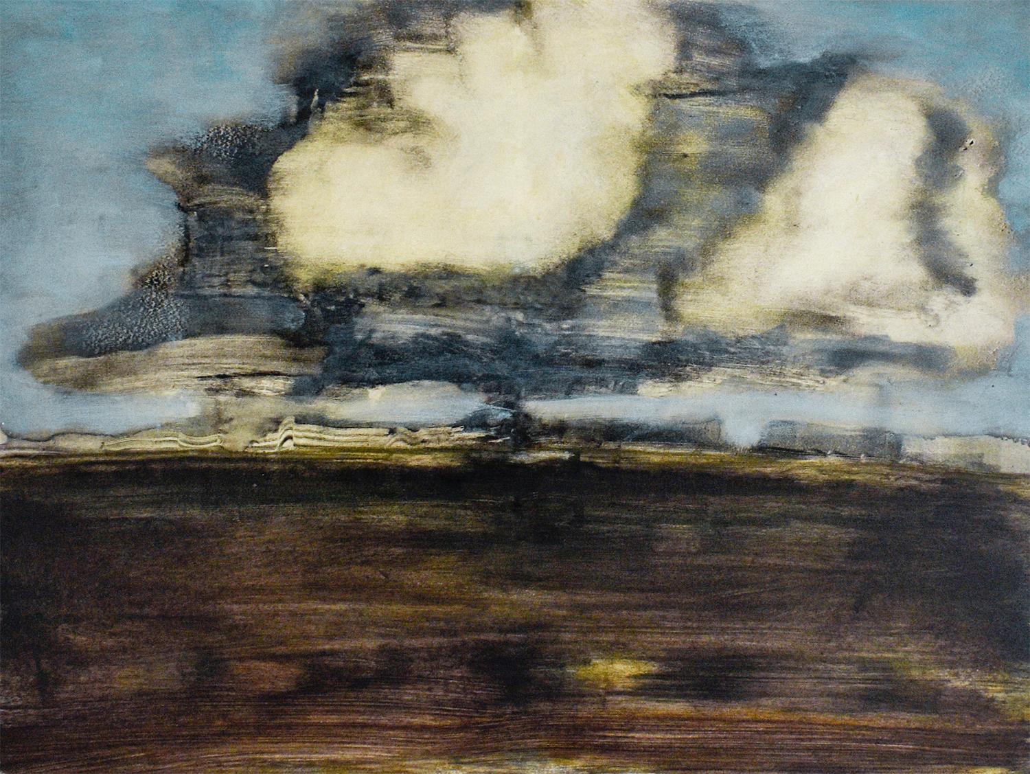 West Wind (Abstracted Landscape of Country Field, Clouds, and Light Blue Sky)