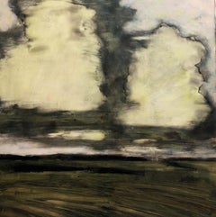 Wide Field, Big Cloud (Abstracted White Cloud Landscape & Green Field on panel)
