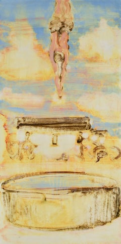 Diver: Abstracted Figurative Print, Swimmer in a Blue, Yellow, & Pink Landscape