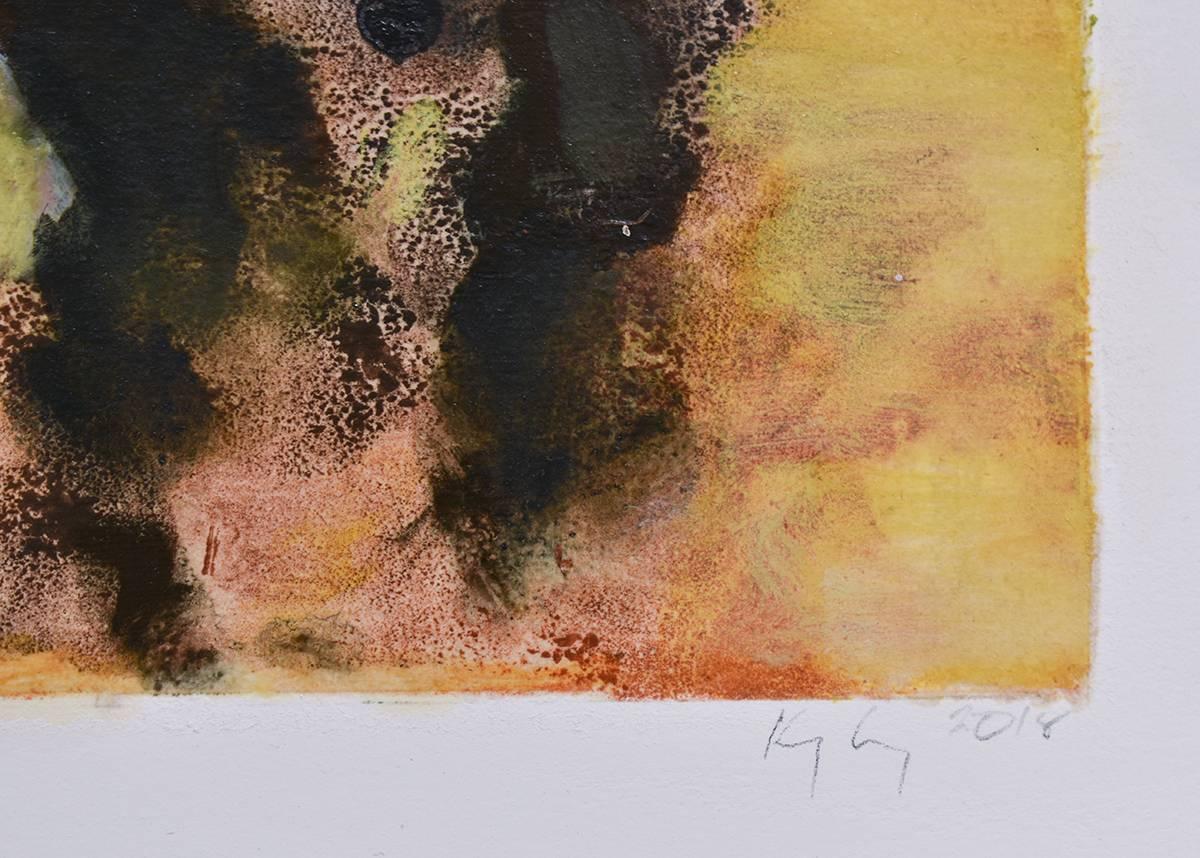 Reel (Abstracted Figures in a Clouded Country Landscape, Monotype) - Modern Print by David Konigsberg