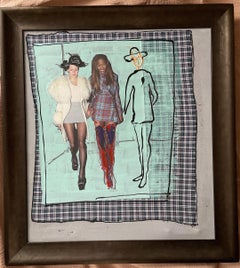 Unique Mixed Media Artwork: Acrylic 
Fabric on Canvas, 21st Century