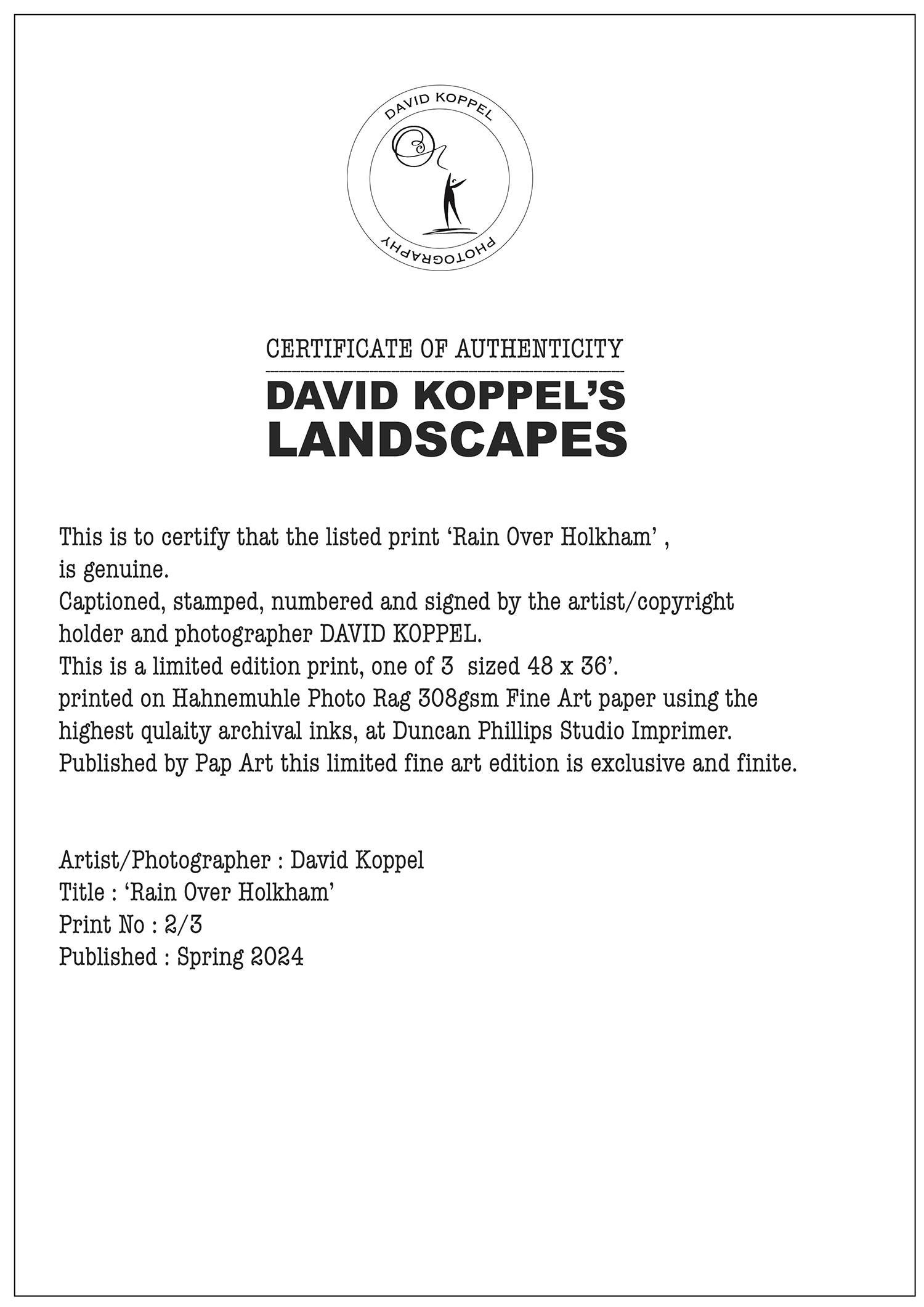 Limited Edition large scale ( 44 x 35 inches ) 35mm photograph, taken in Norfolk. One of only three and only available in this size.
David Koppel served his photographic apprenticeship in the rough-and-tumble world of the Fleet Street paparazzi in
