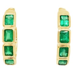 David Kord Bezel Set Emerald Cut Gem Quality Emerald Small Hoops Earring Set in