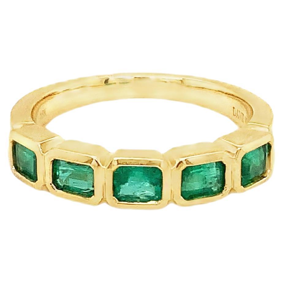 David Kord Bezel Set Emerald Cut Gem Quality Emerald Band Set in 18K Yellow Gold